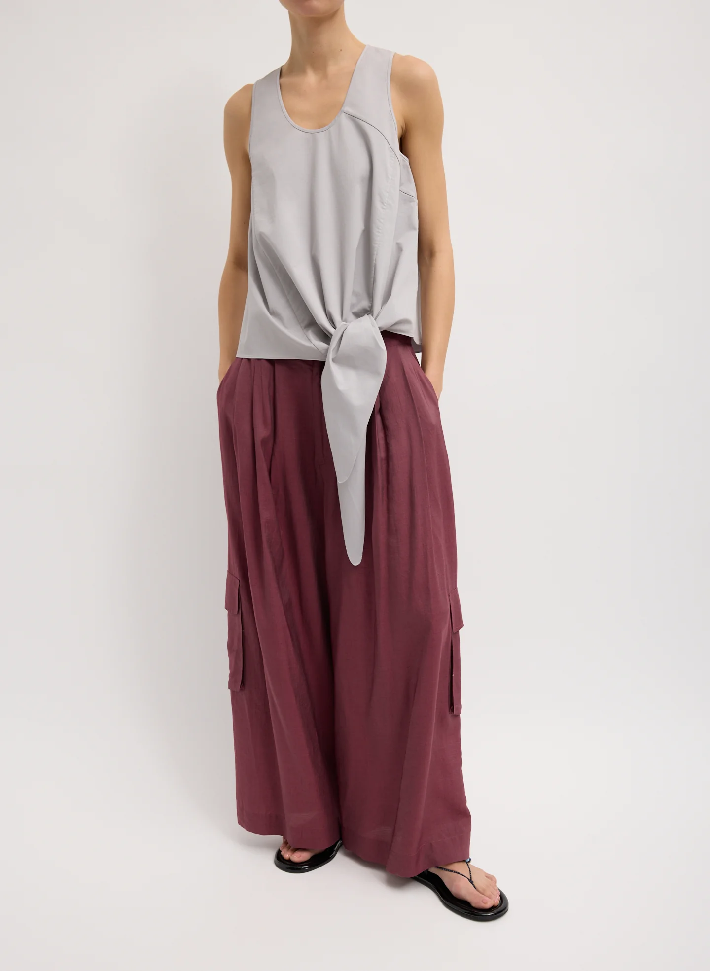 Garment Dyed Silky Cotton Tie Front Top - Image 2