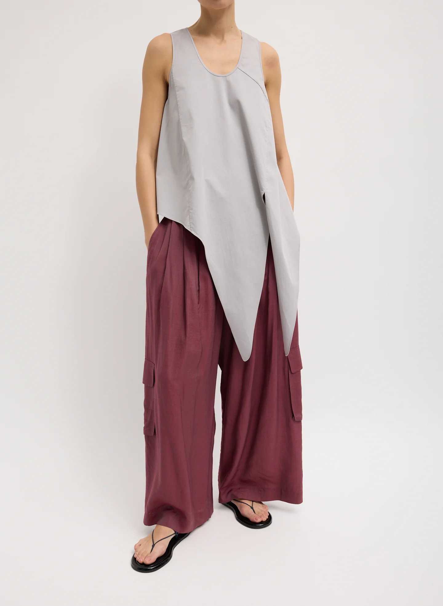 Garment Dyed Silky Cotton Tie Front Top - Image 3
