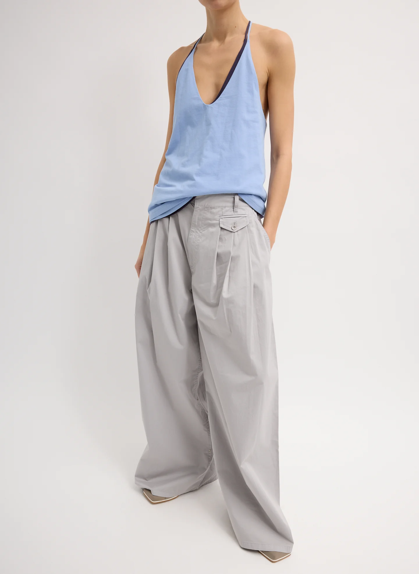Garment Dyed Silky Cotton Triple Pleat Pant