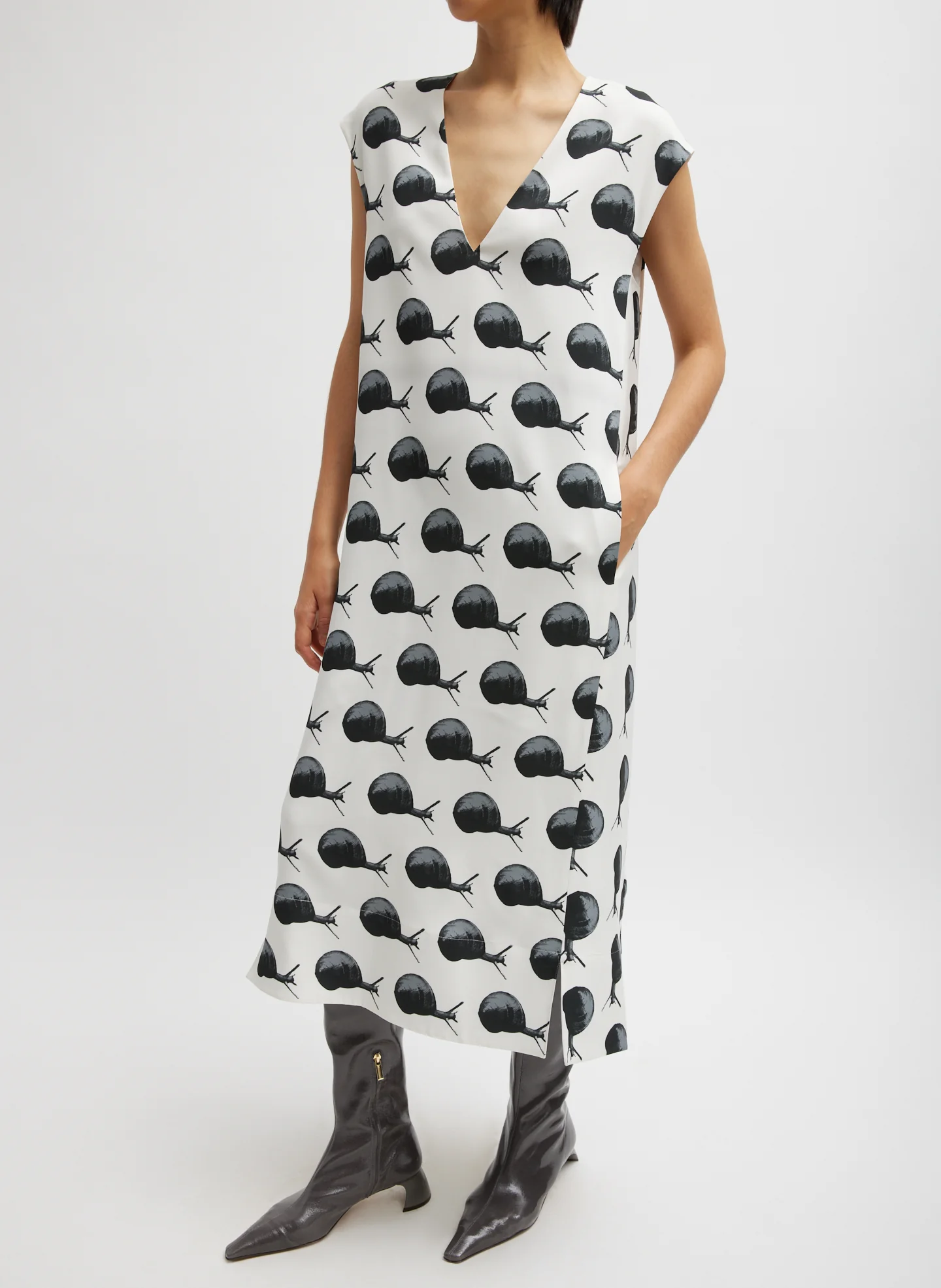 Gary Print On Stretch Crepe V-Neck Easy Dress