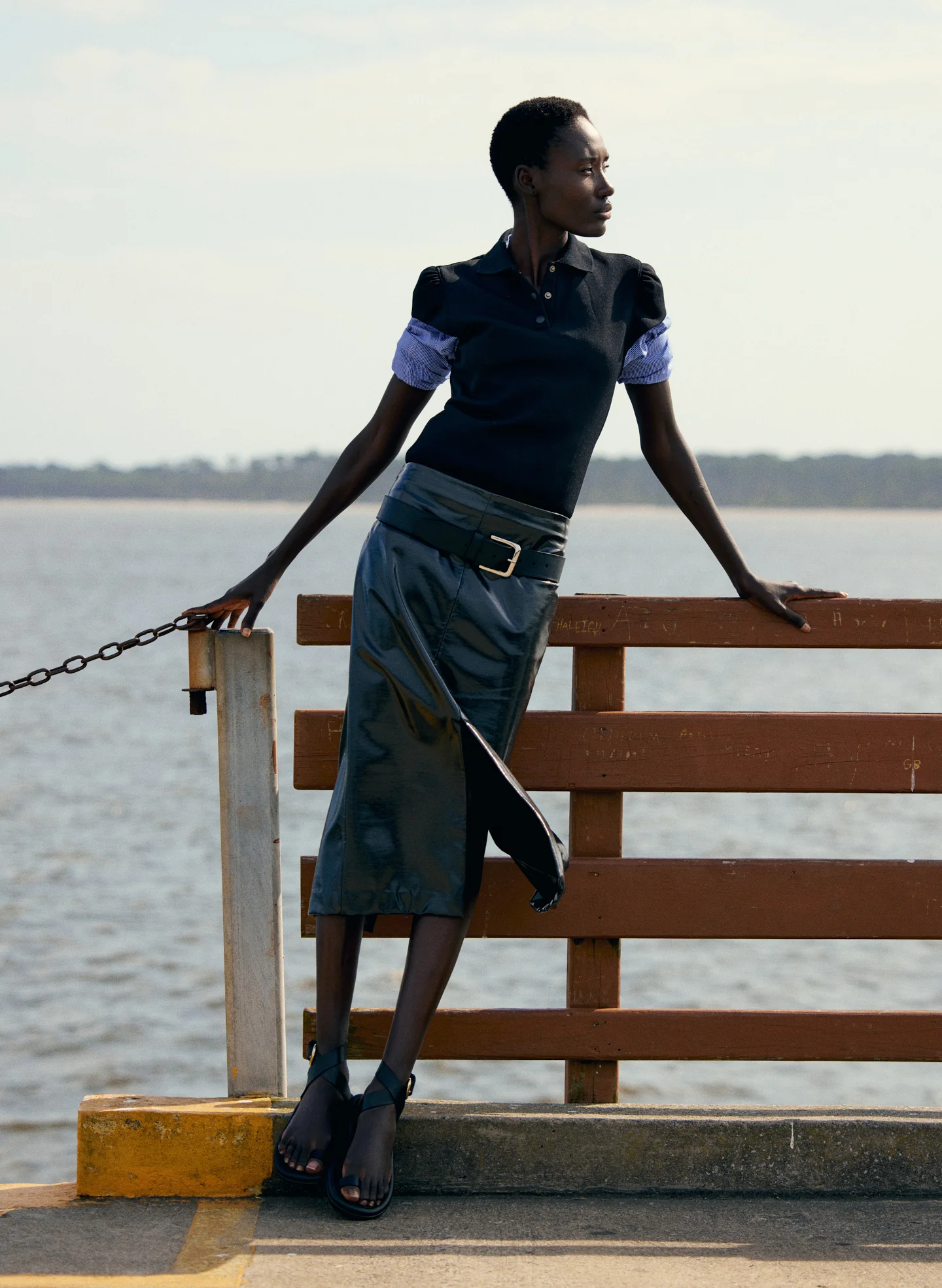 Glossed Jersey Pencil Skirt - Image 3