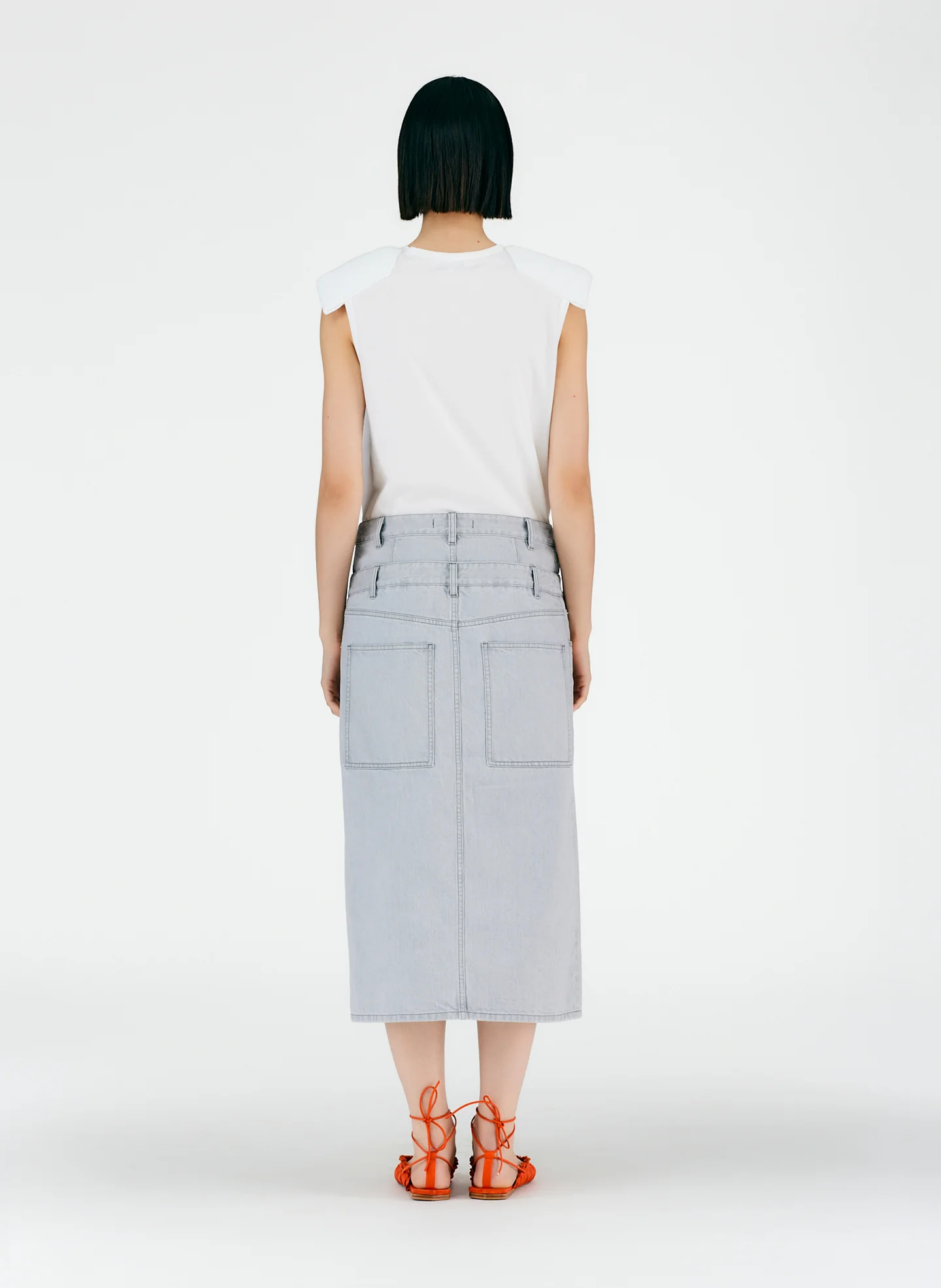 Grey Denim Double Waisted Denim Skirt - Image 3