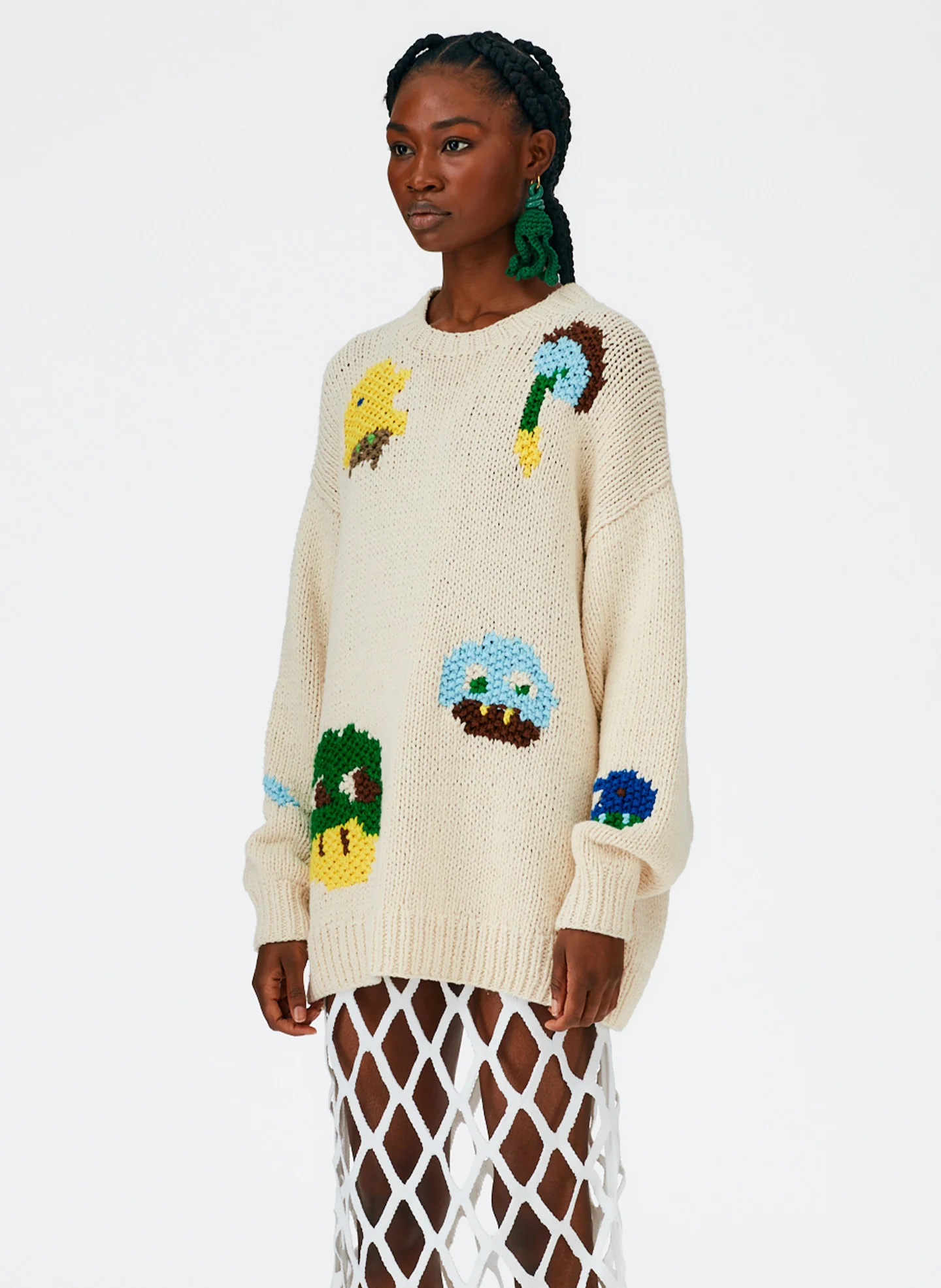 Handknit Intarsia Crewneck Pullover - Image 4
