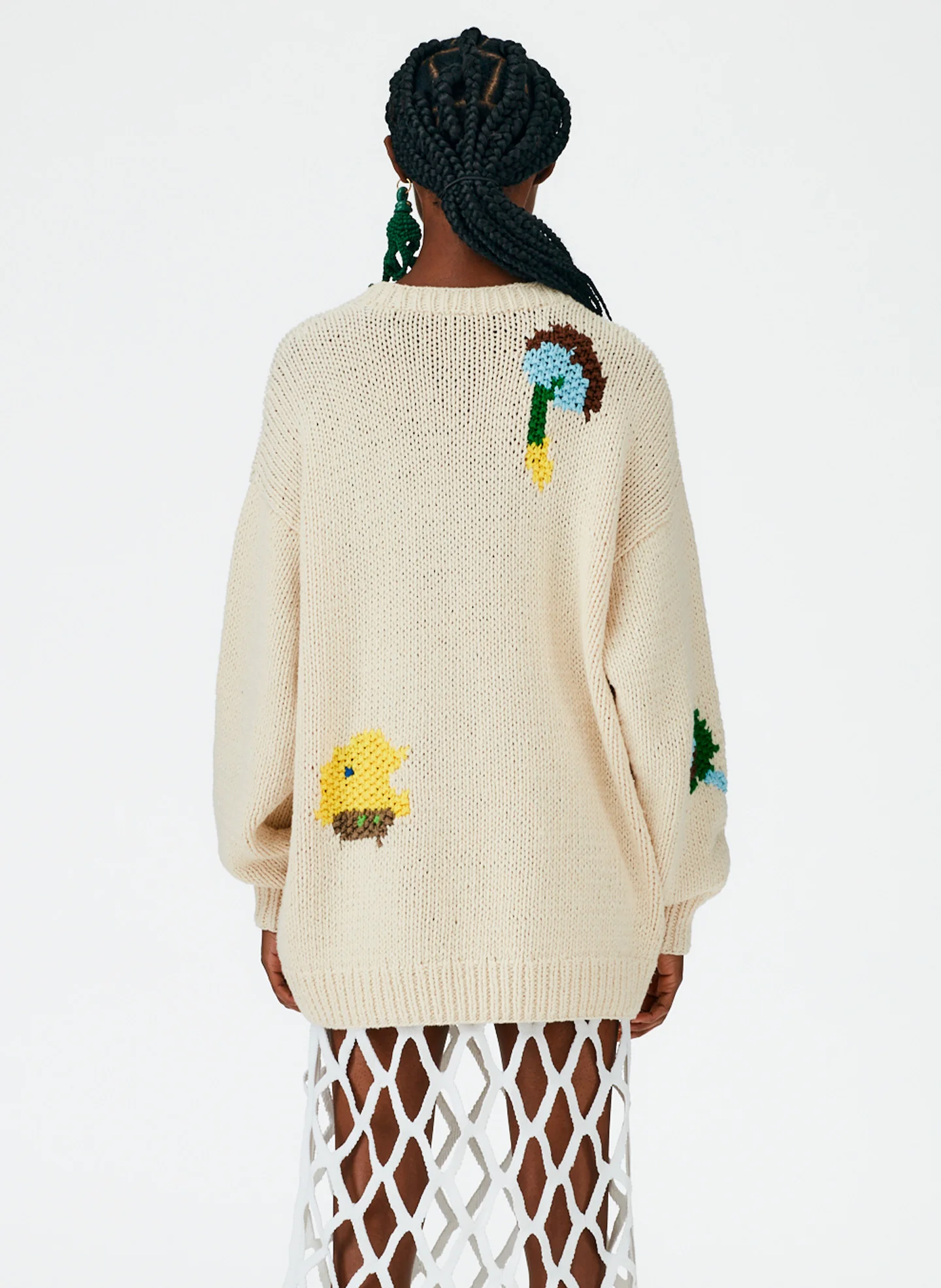 Handknit Intarsia Crewneck Pullover - Image 6