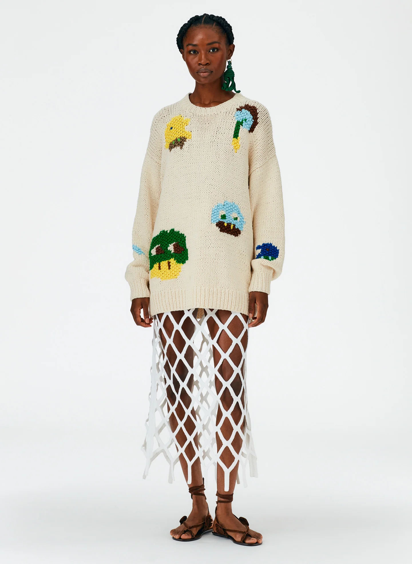 Handknit Intarsia Crewneck Pullover - Image 7