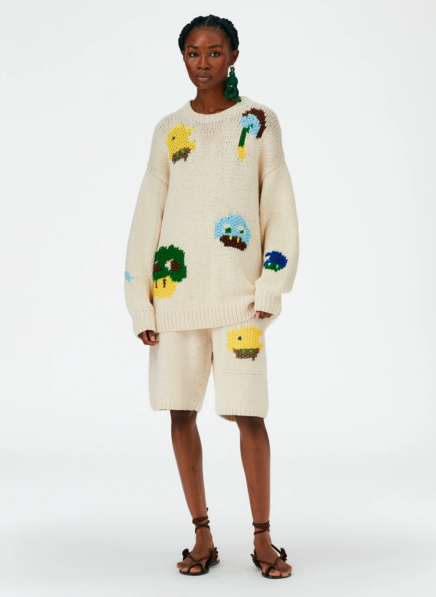 Handknit Intarsia Crewneck Pullover - Image 8