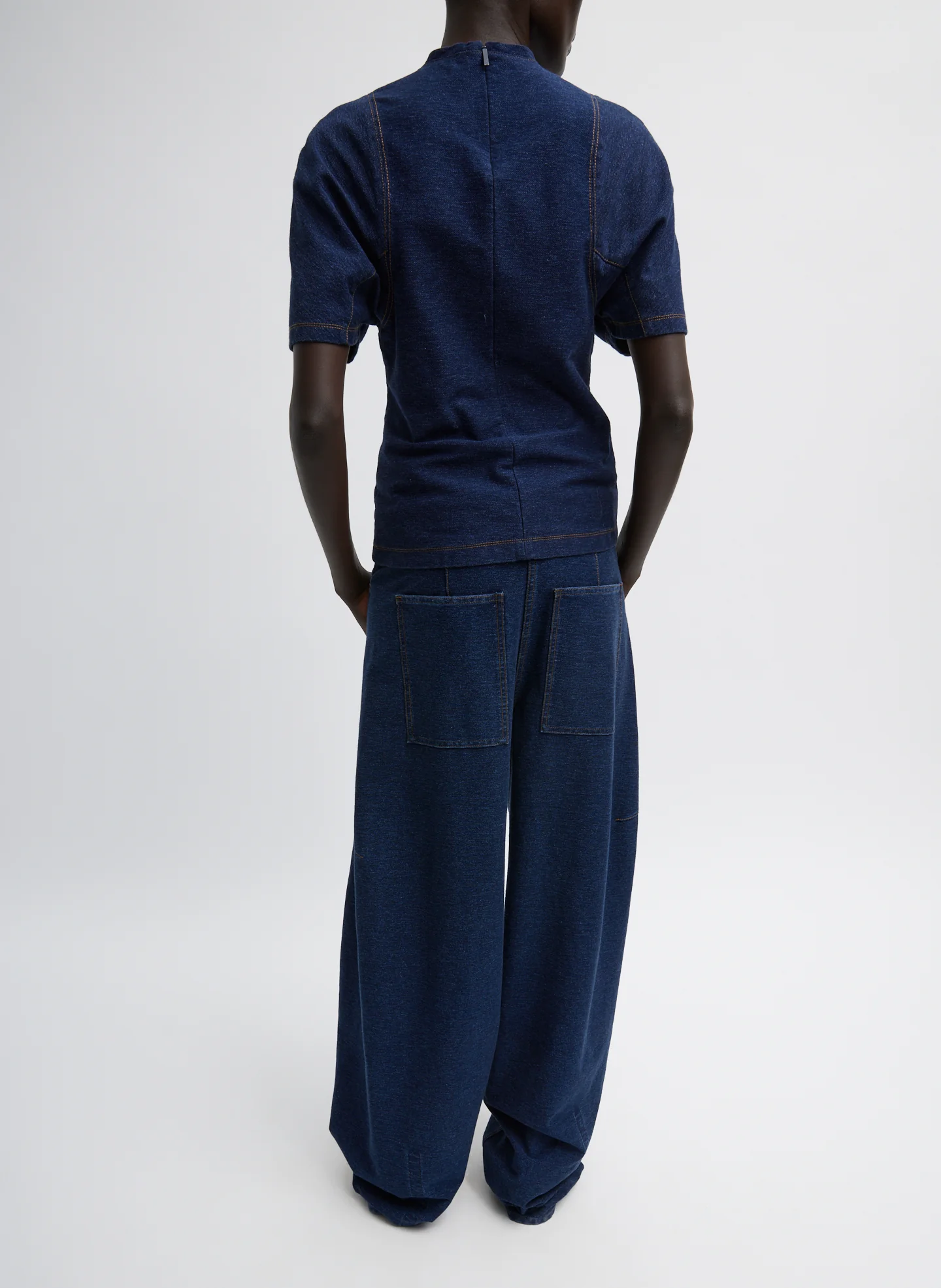 Indigo Barre Denim Knit Sculpted Shrunken T-Shirt - Image 5