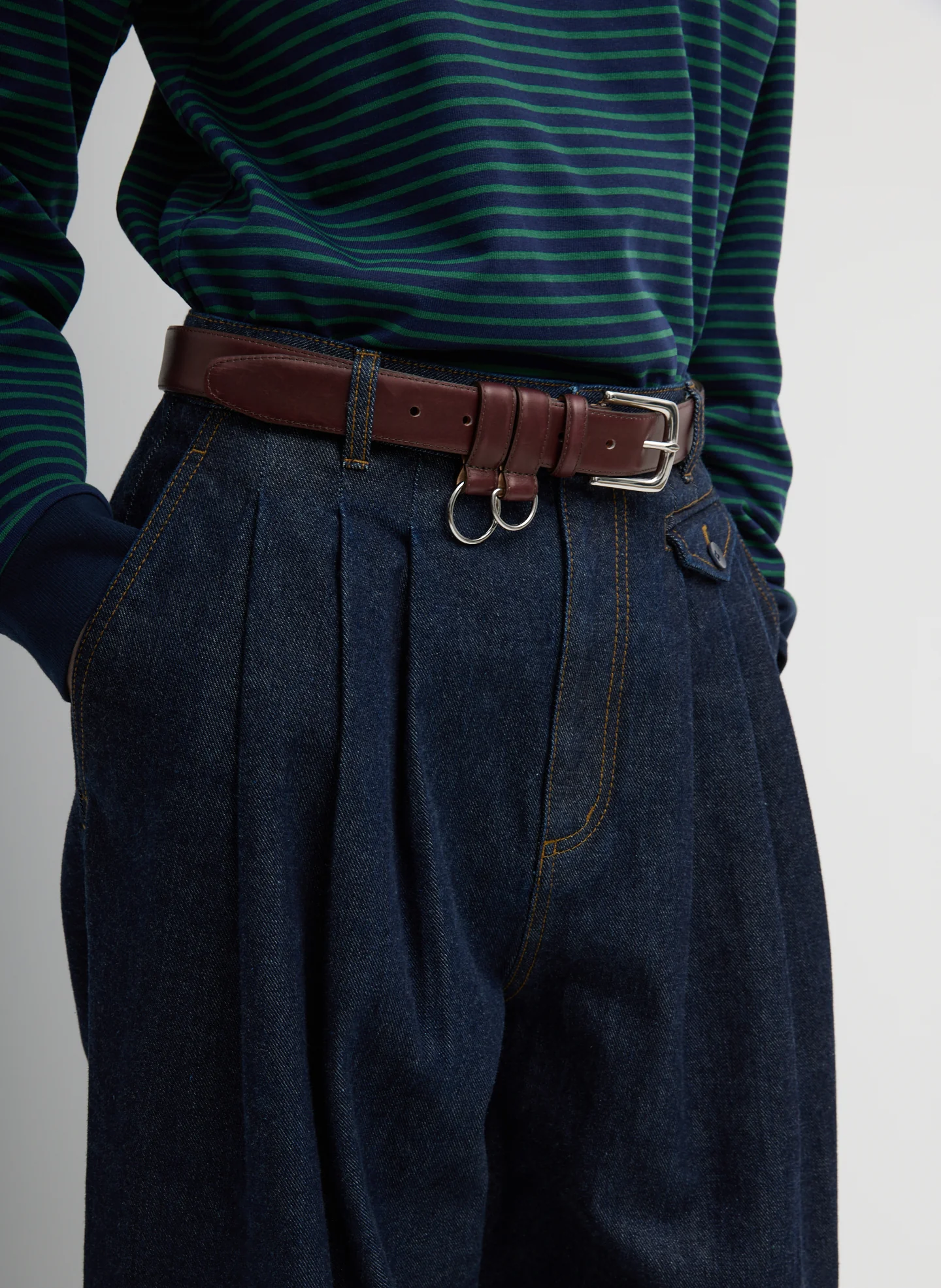 Indigo Denim Triple Pleat Jean - Image 7