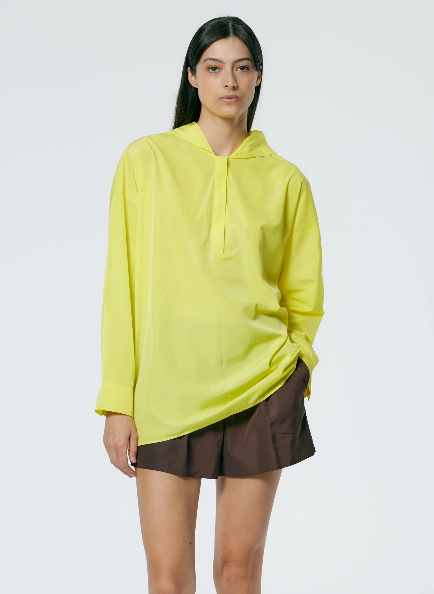 Italian Sporty Nylon Hoodie With Cocoon Back