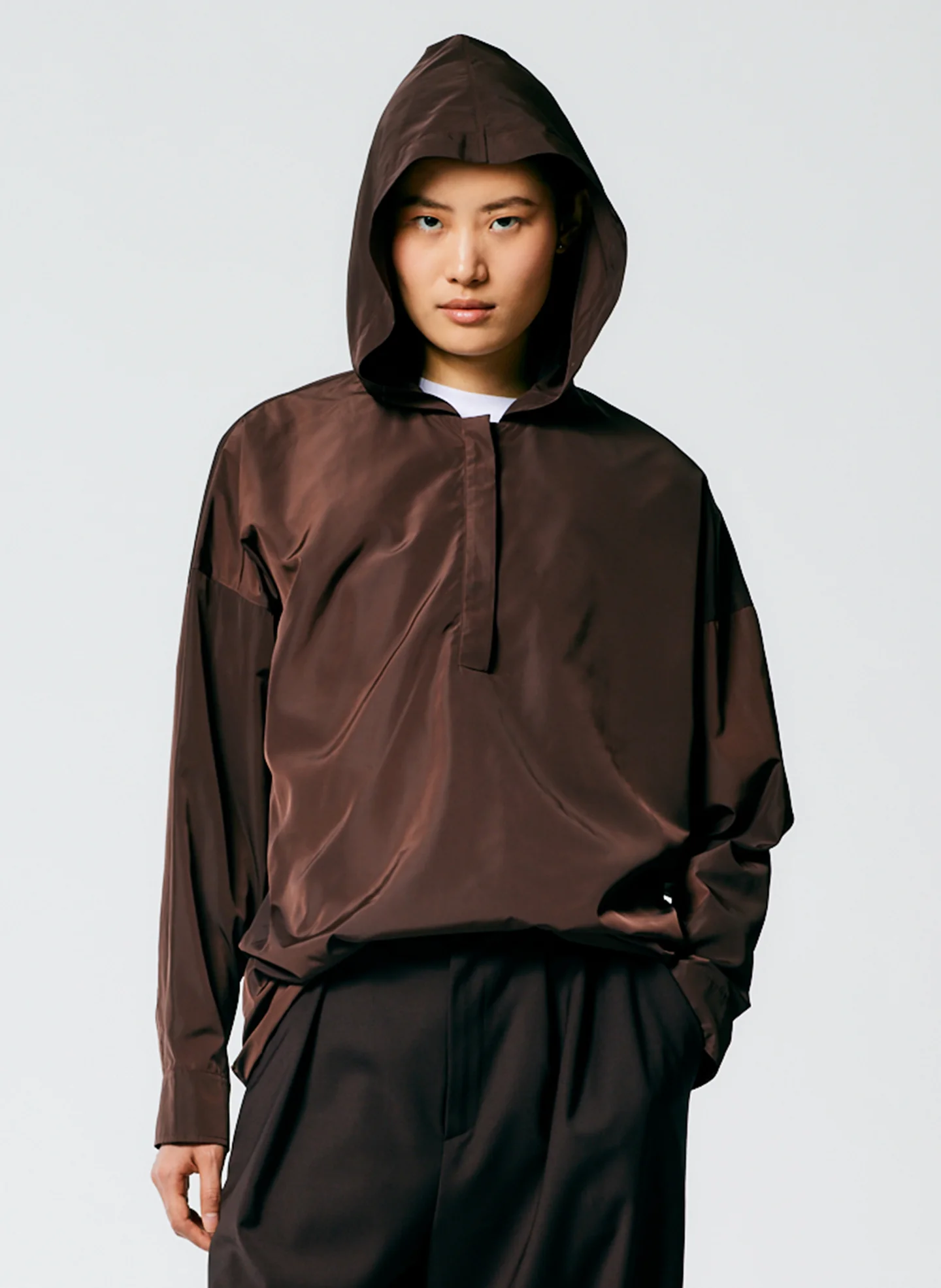 Italian Sporty Nylon Hoodie With Cocoon Back