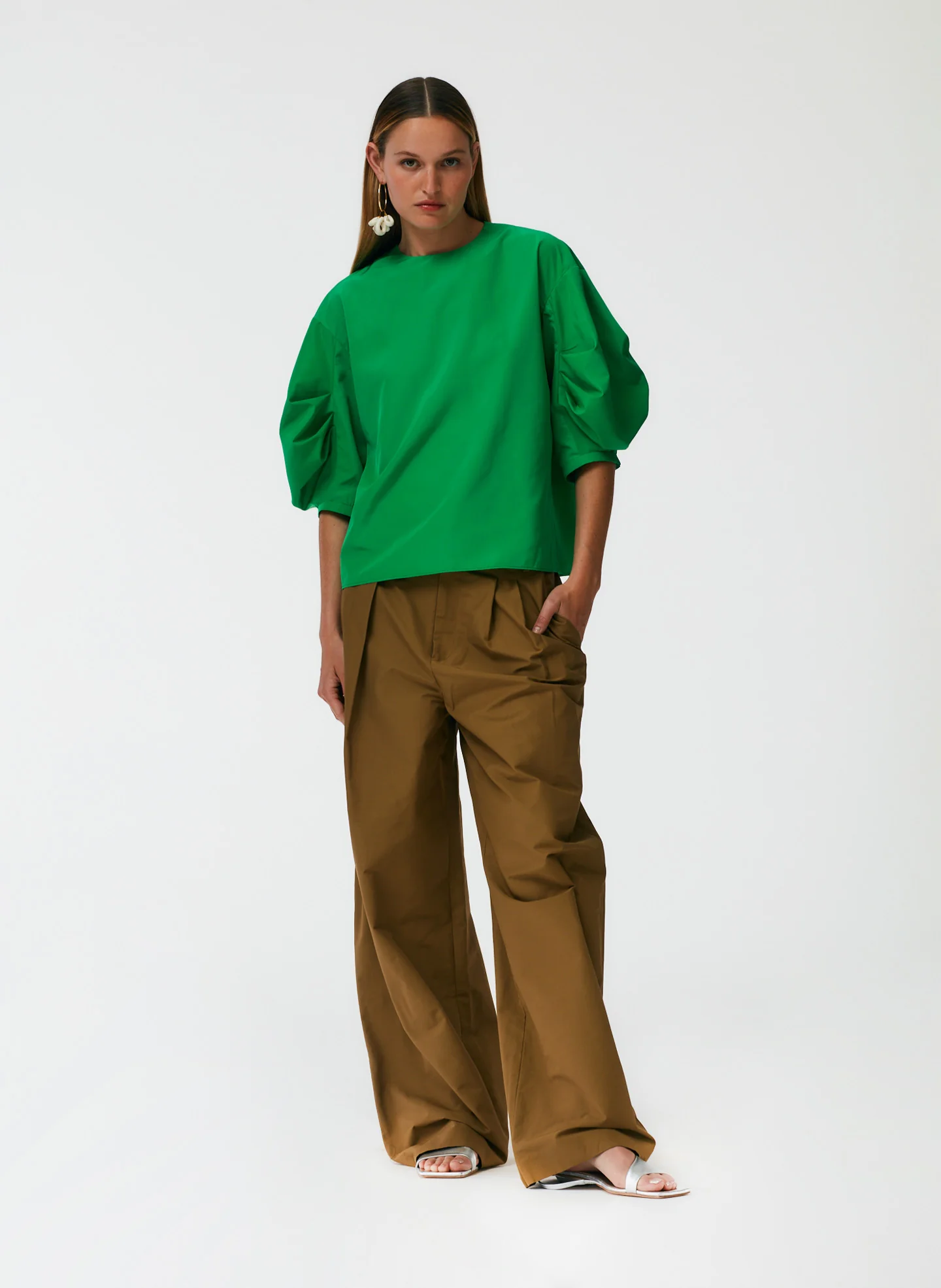Italian Sporty Nylon Pleat Sleeve Top - Image 18