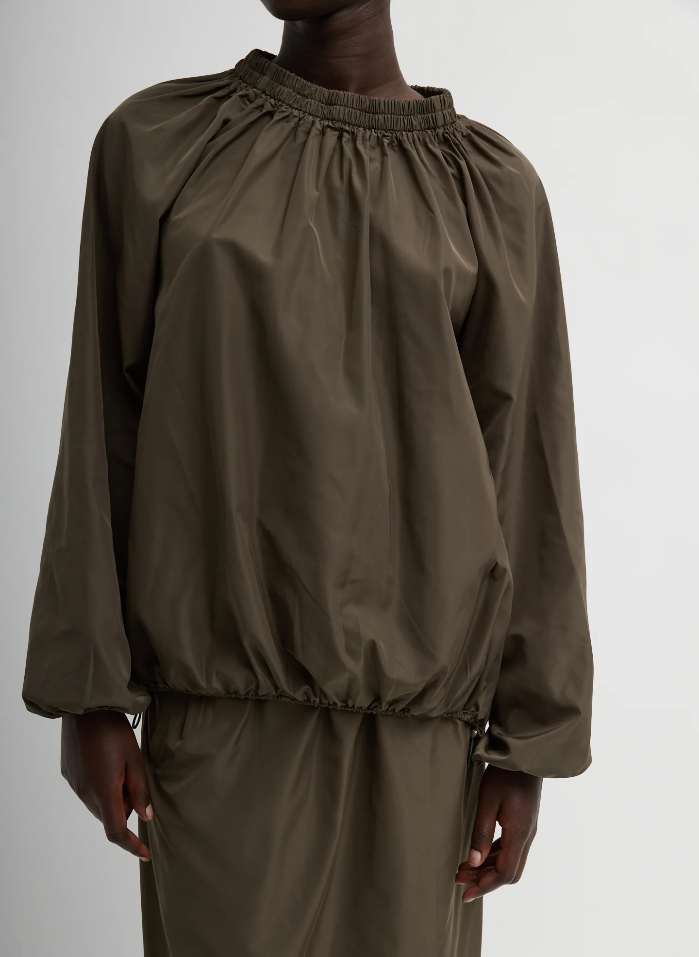 Italian Sporty Nylon Shirred Anorak Top
