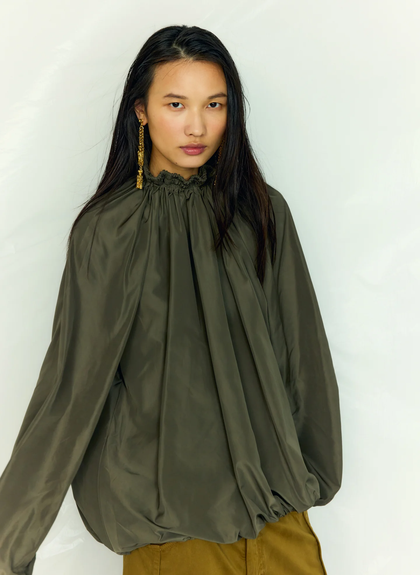 Italian Sporty Nylon Shirred Anorak Top - Image 2
