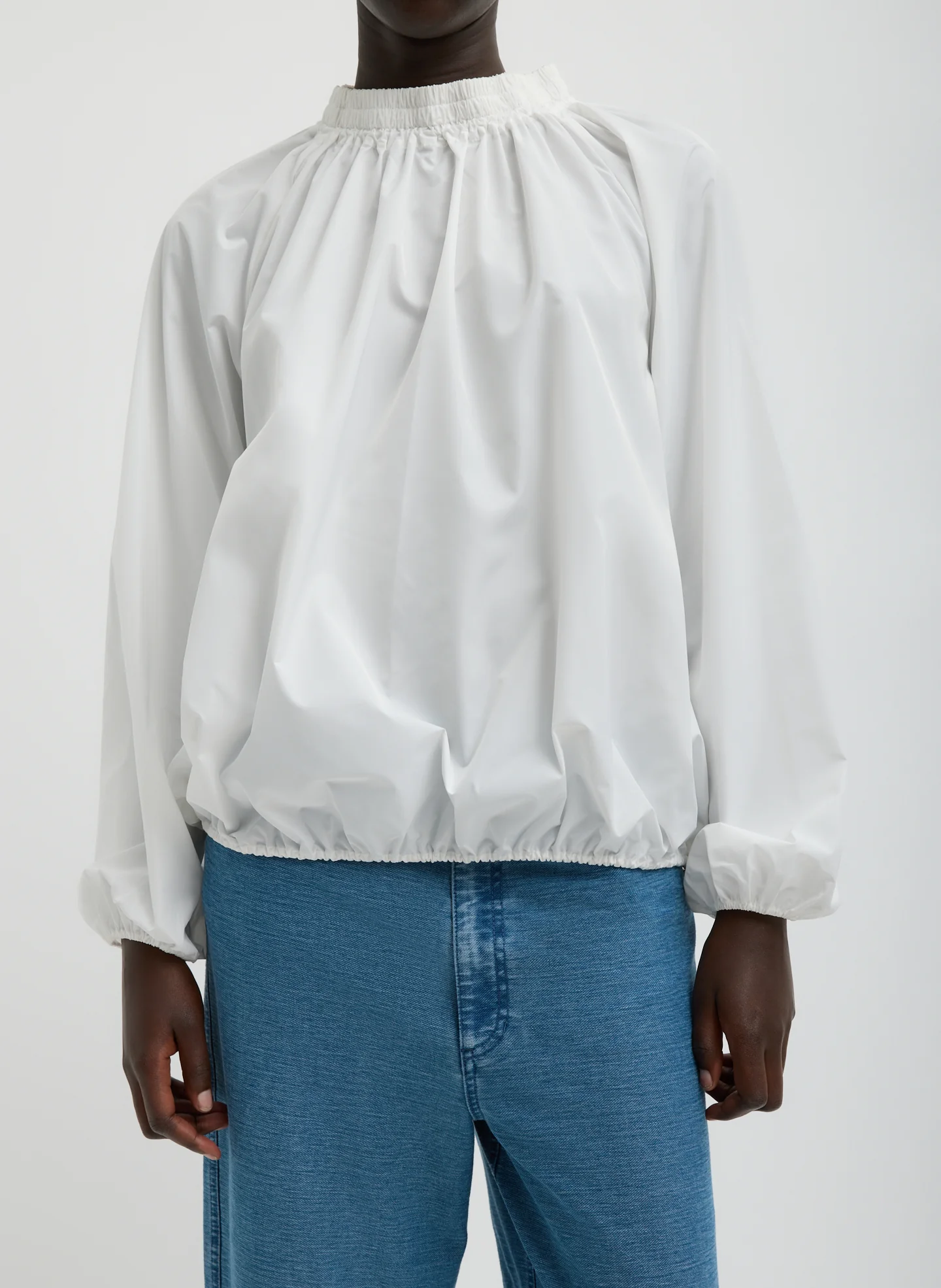 Italian Sporty Nylon Shirred Anorak Top