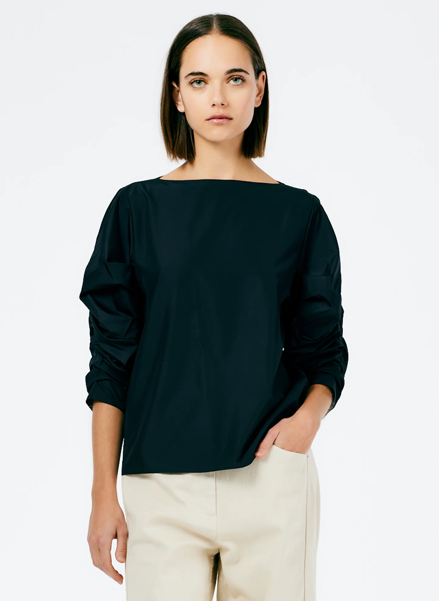 Italian Sporty Nylon Shirred Sleeve Top