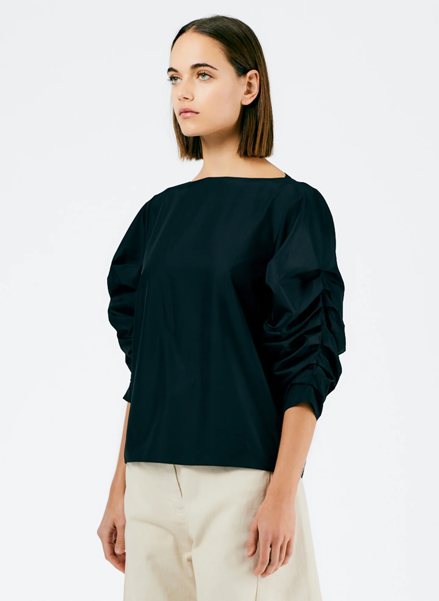 Italian Sporty Nylon Shirred Sleeve Top - Image 2