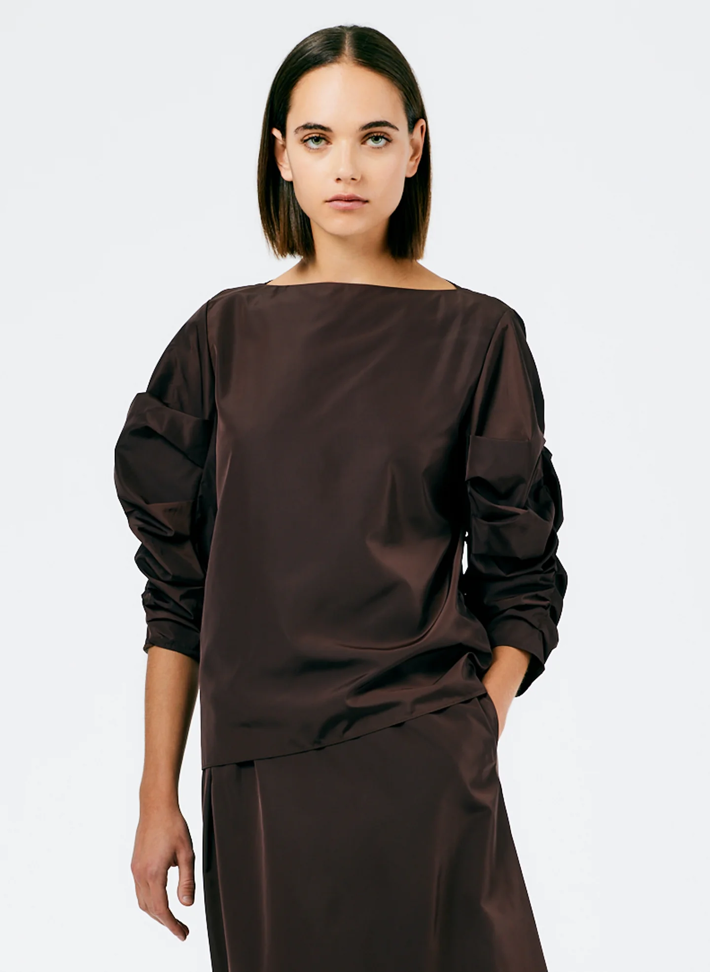 Italian Sporty Nylon Shirred Sleeve Top