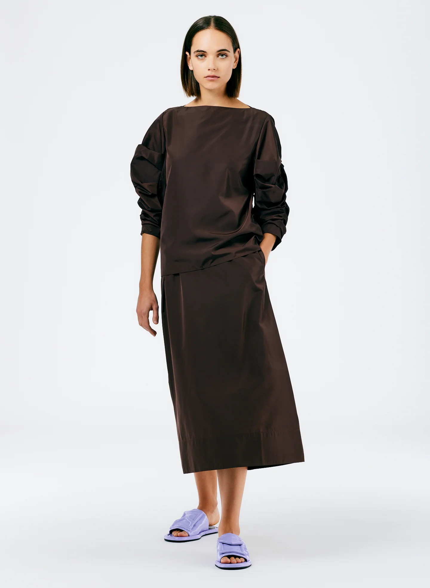 Italian Sporty Nylon Shirred Sleeve Top - Image 4