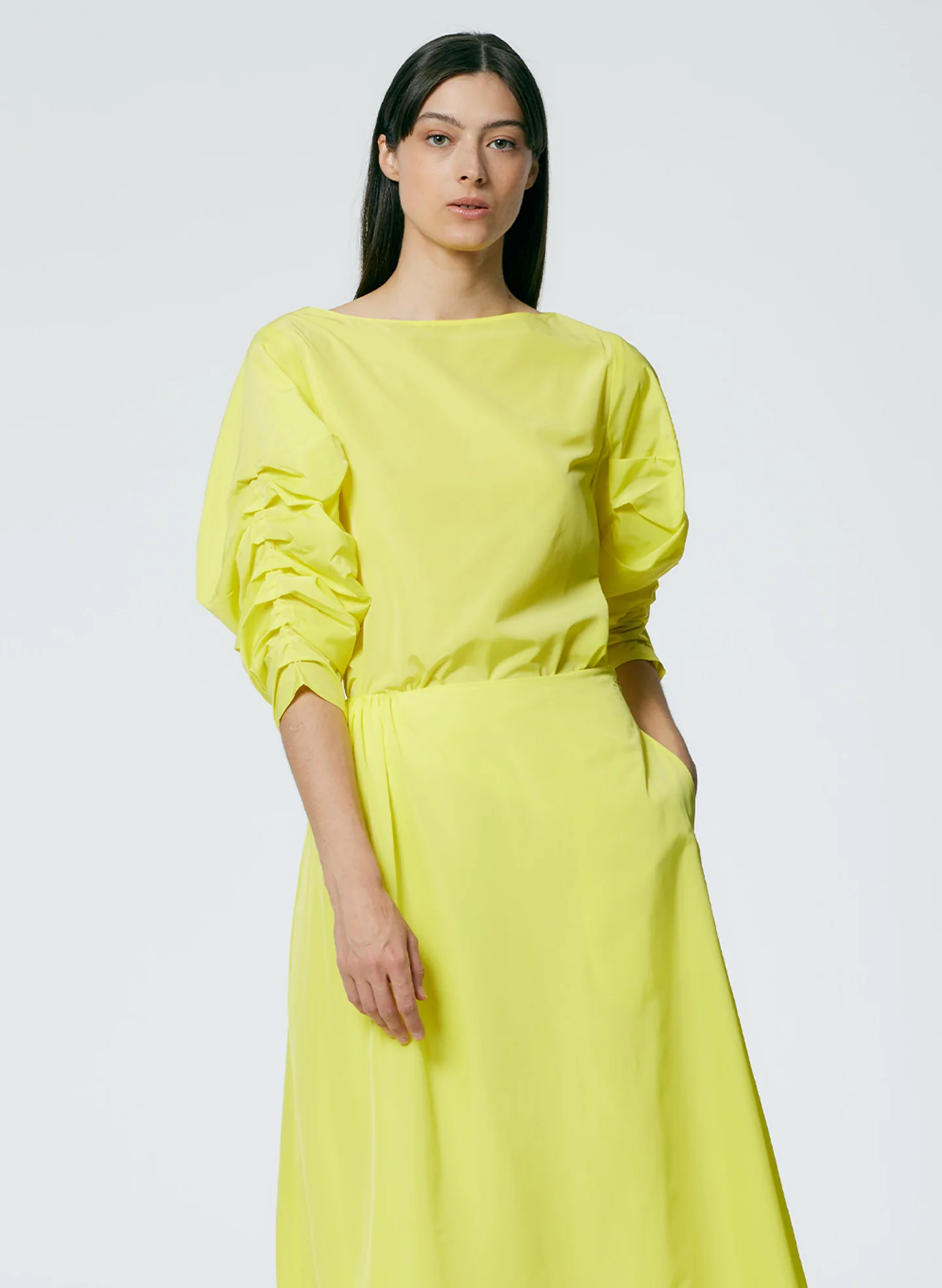 Italian Sporty Nylon Shirred Sleeve Top - Image 2