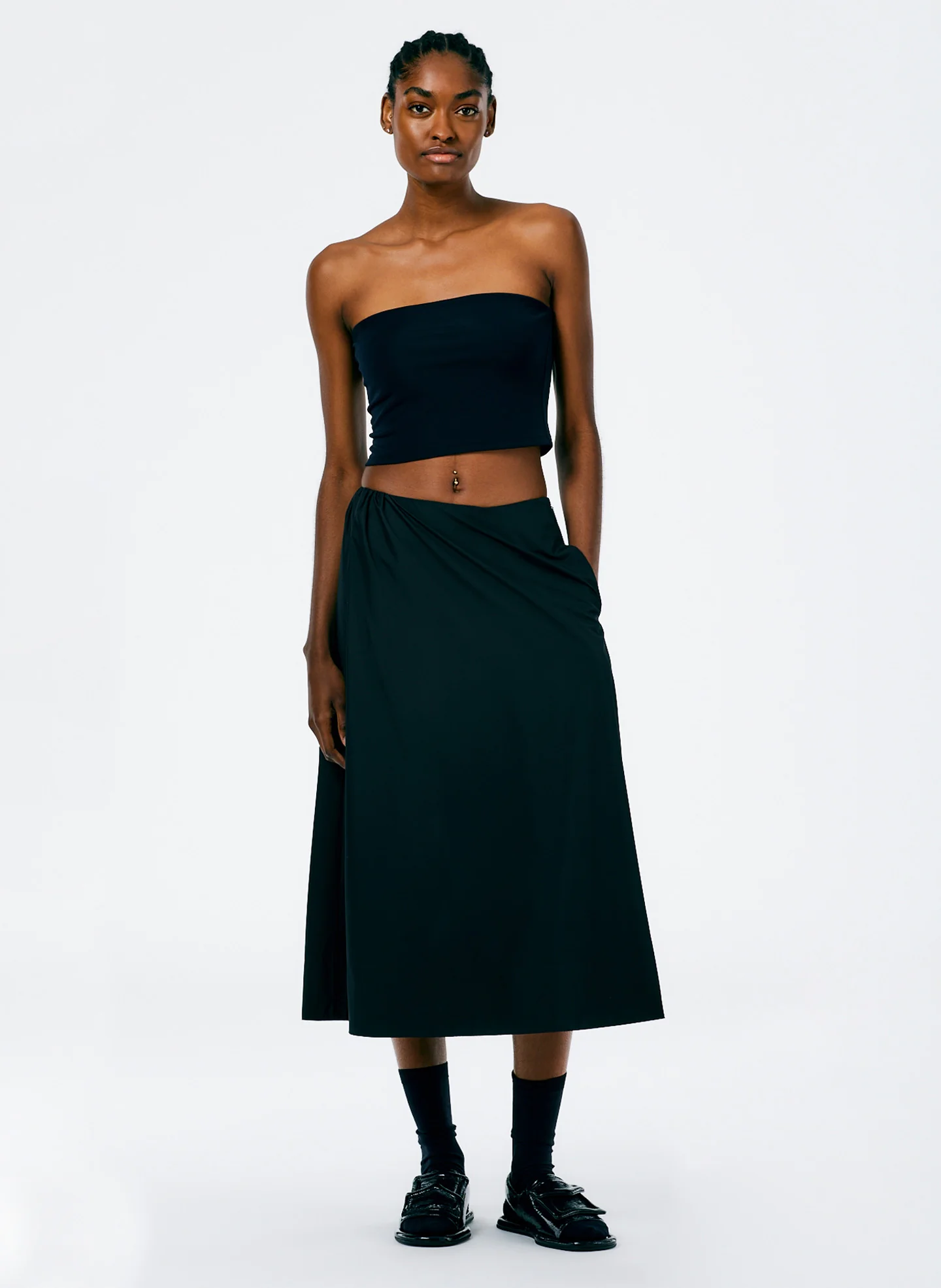 Italian Sporty Nylon Side Shirred Circle Skirt