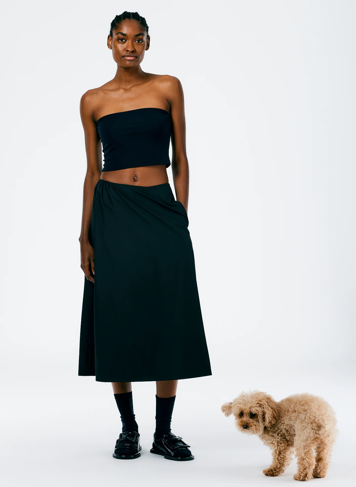Italian Sporty Nylon Side Shirred Circle Skirt - Image 2
