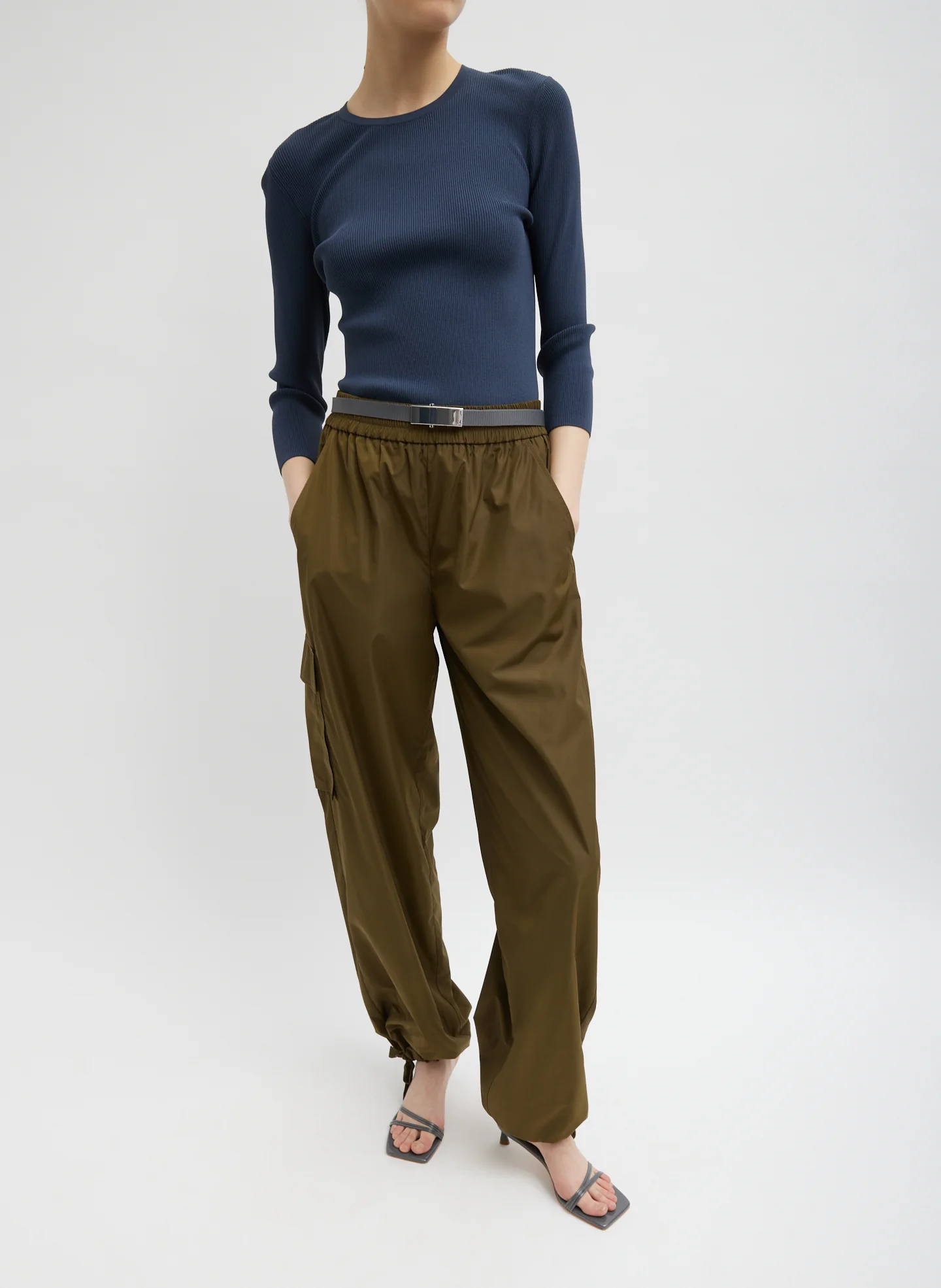 Italian Sporty Nylon Wide Leg Pull On Pant