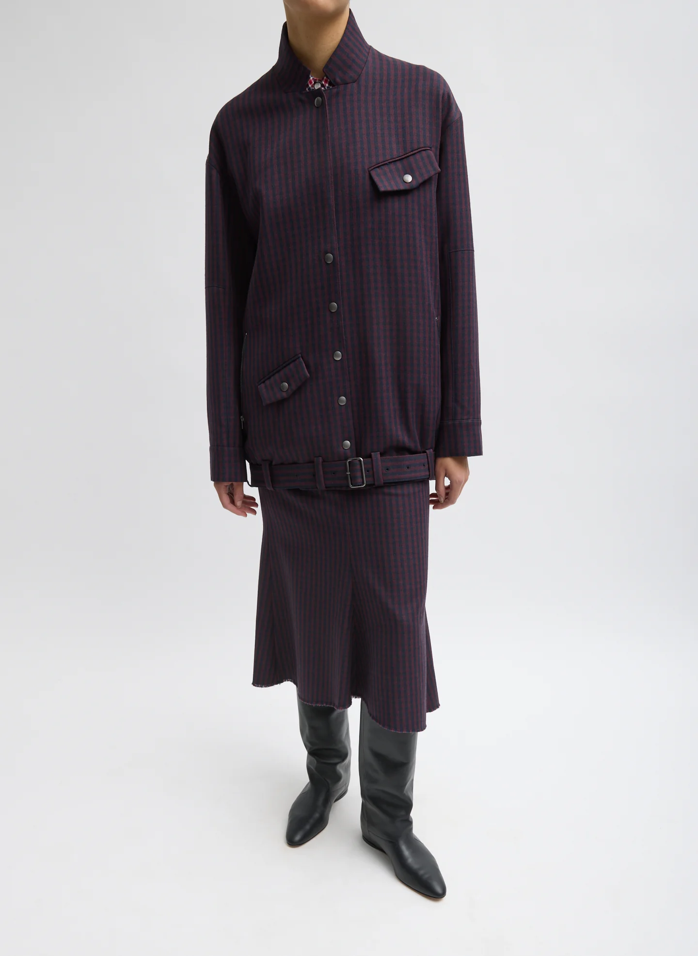 Jules Wool Gingham Long Belted Bomber - Image 3