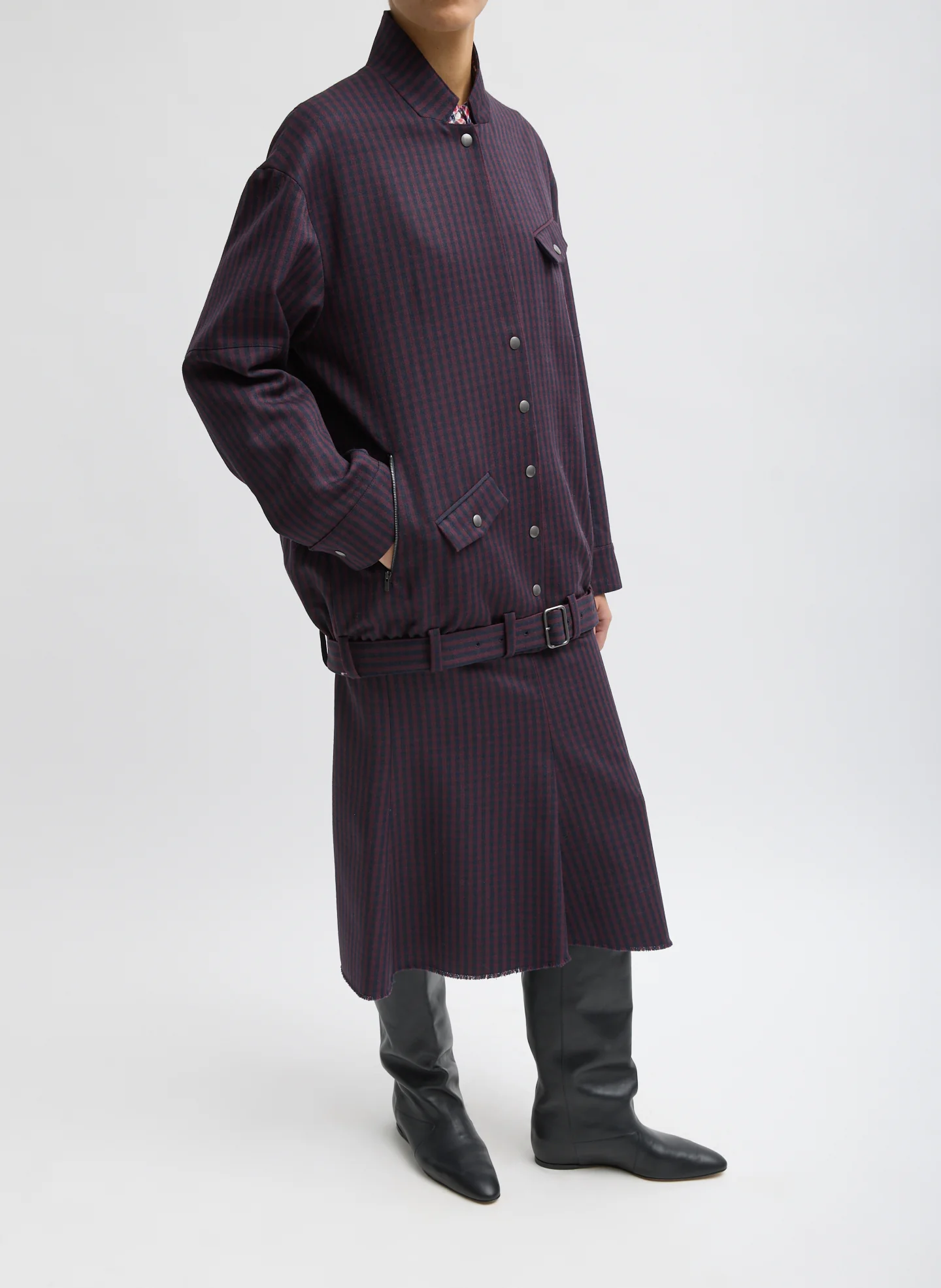 Jules Wool Gingham Long Belted Bomber - Image 4