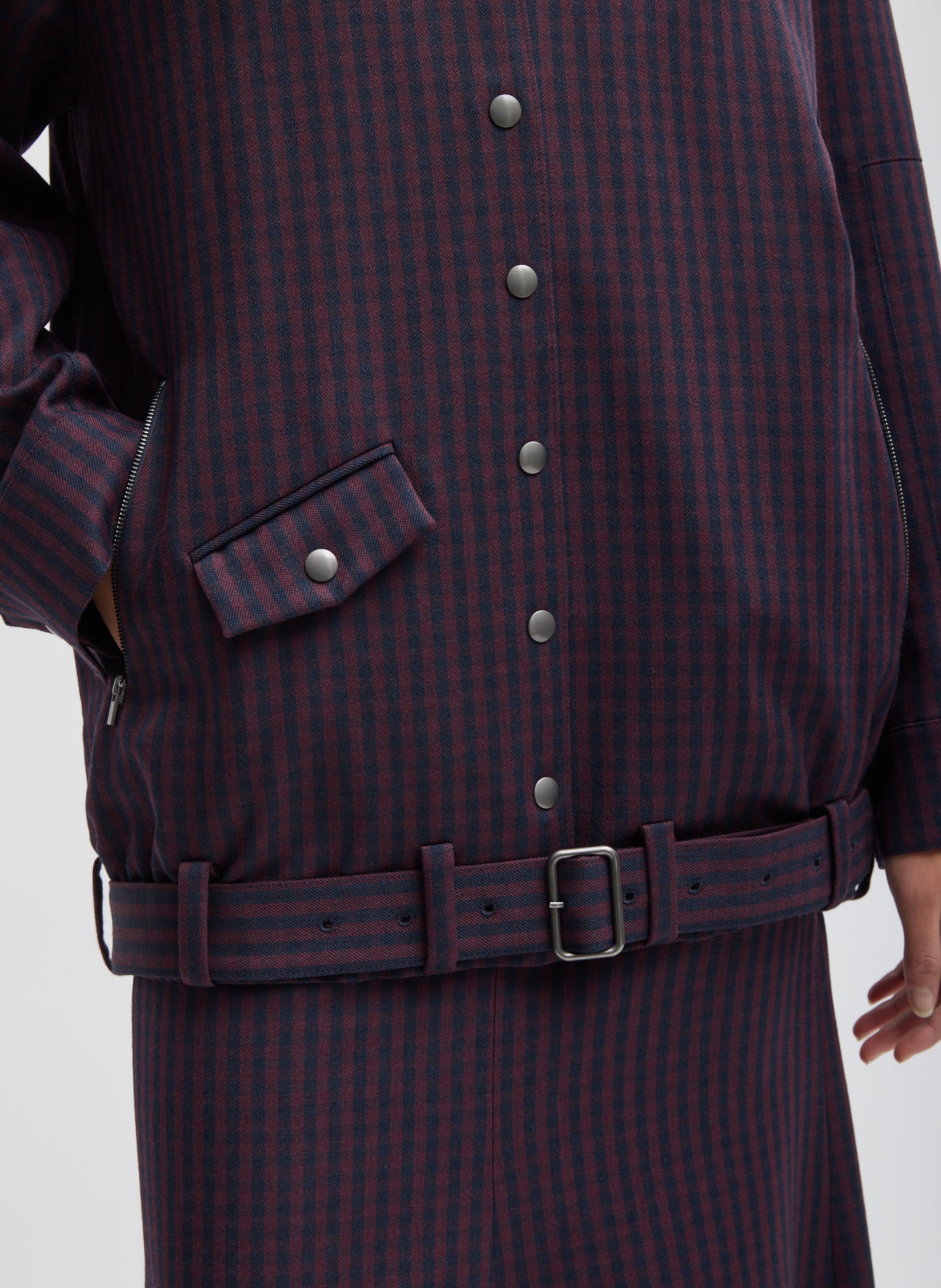 Jules Wool Gingham Long Belted Bomber - Image 8