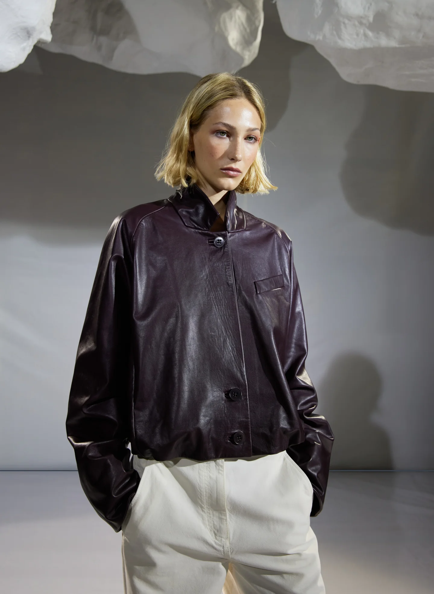 Leather Raglan Sleeve Blazer - Image 7
