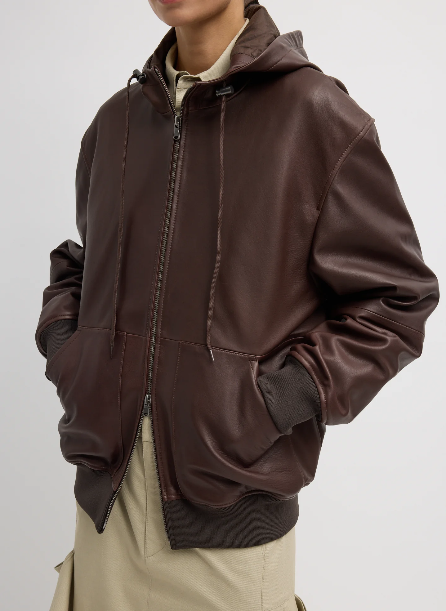 Leather Zip Up Hoodie Jacket