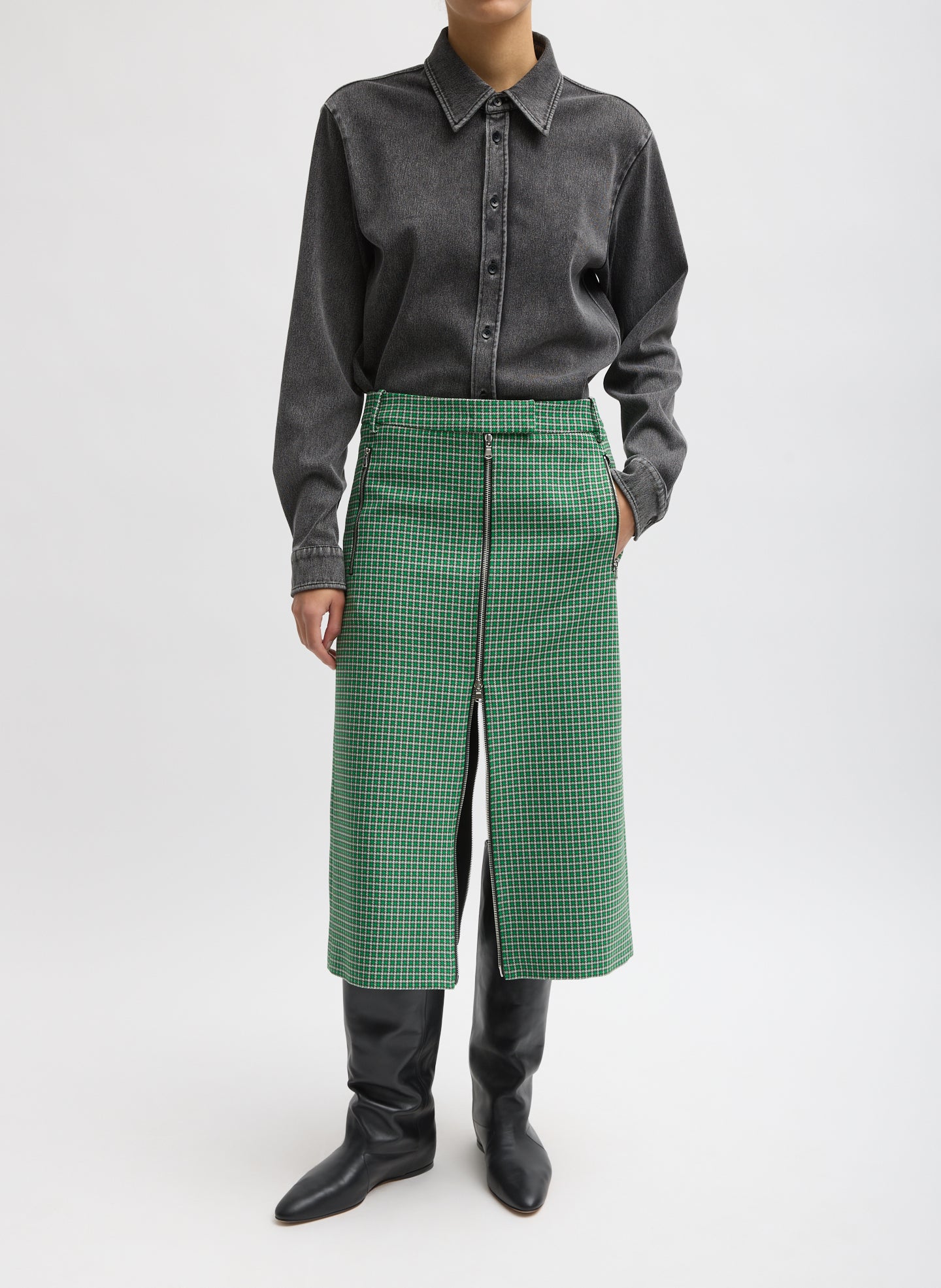 Leon Check Midi Trouser Zip Skirt
