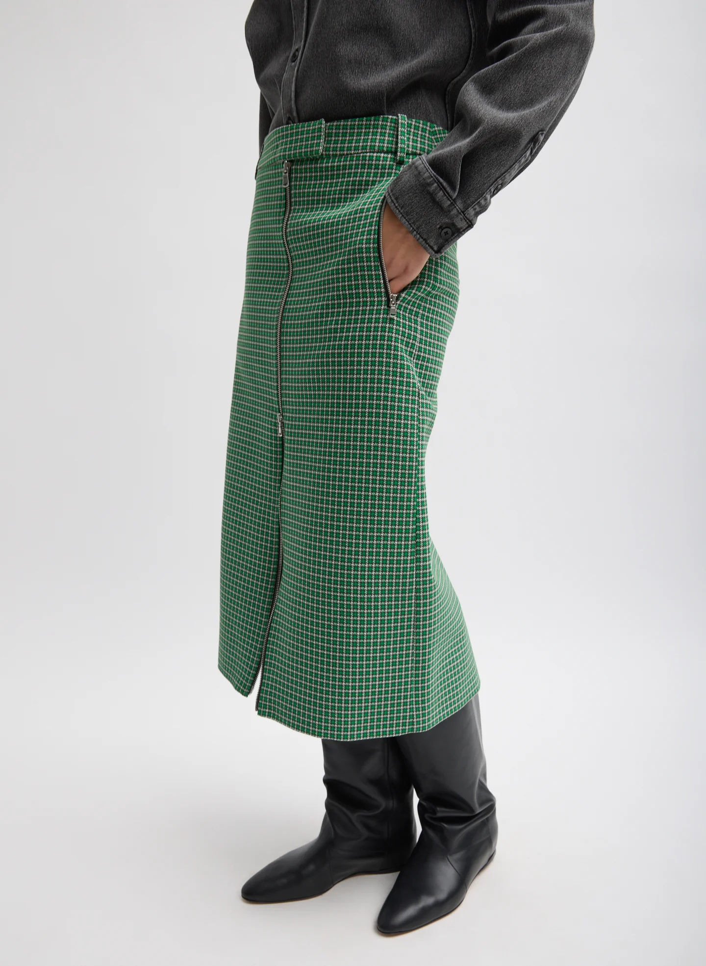 Leon Check Midi Trouser Zip Skirt - Image 4