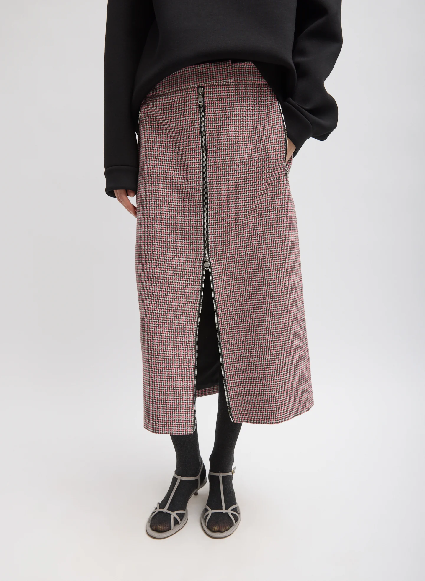 Leon Check Midi Trouser Zip Skirt