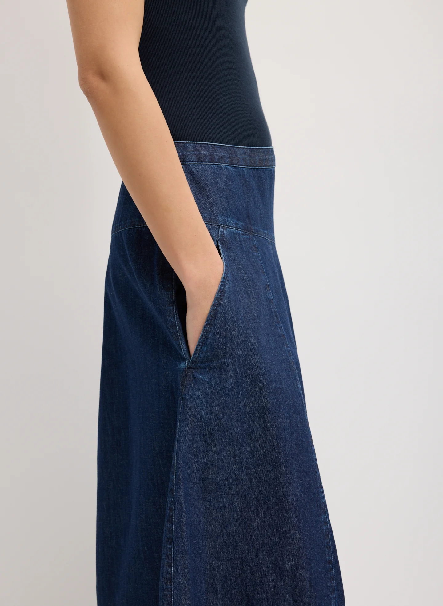 Light Weight Indigo Denim Asymmetrical Balloon Skirt - Image 5