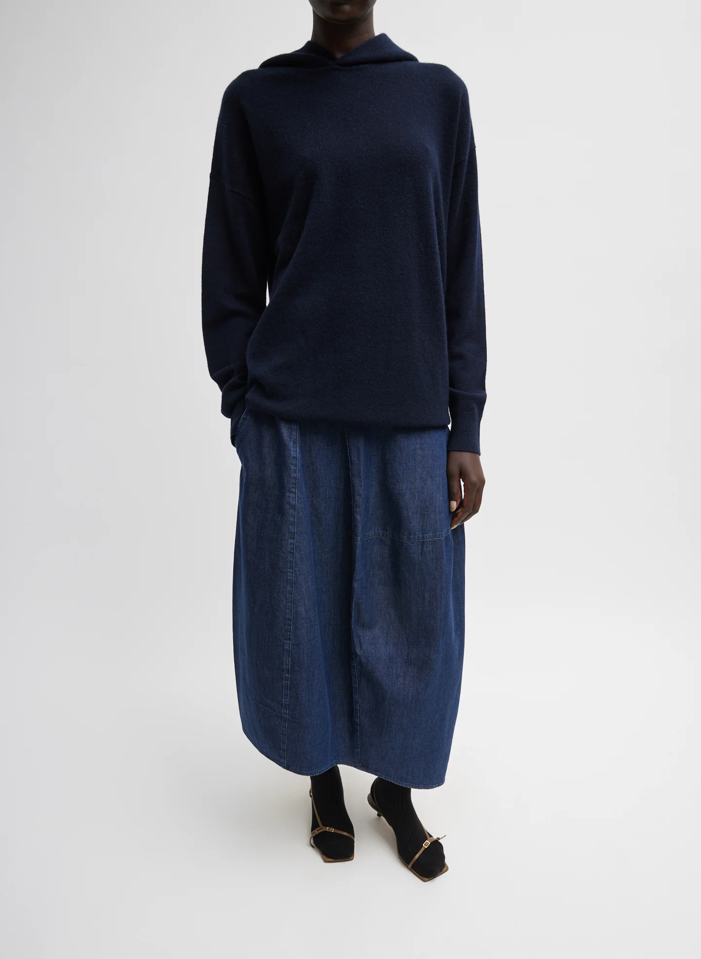 Light Weight Indigo Denim Asymmetrical Balloon Skirt - Image 6