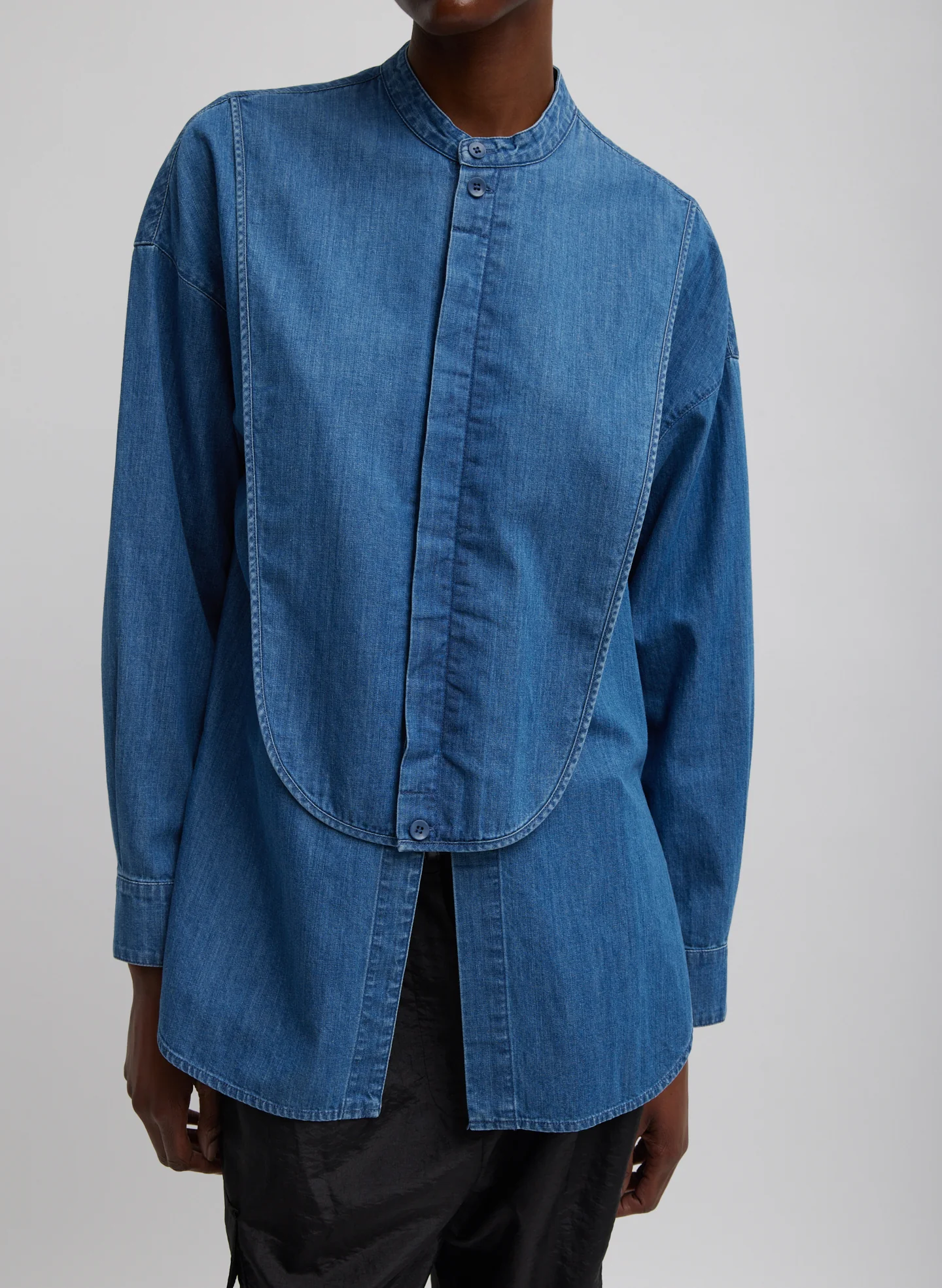 Light Weight Stone Wash Denim Tuxedo Shirt