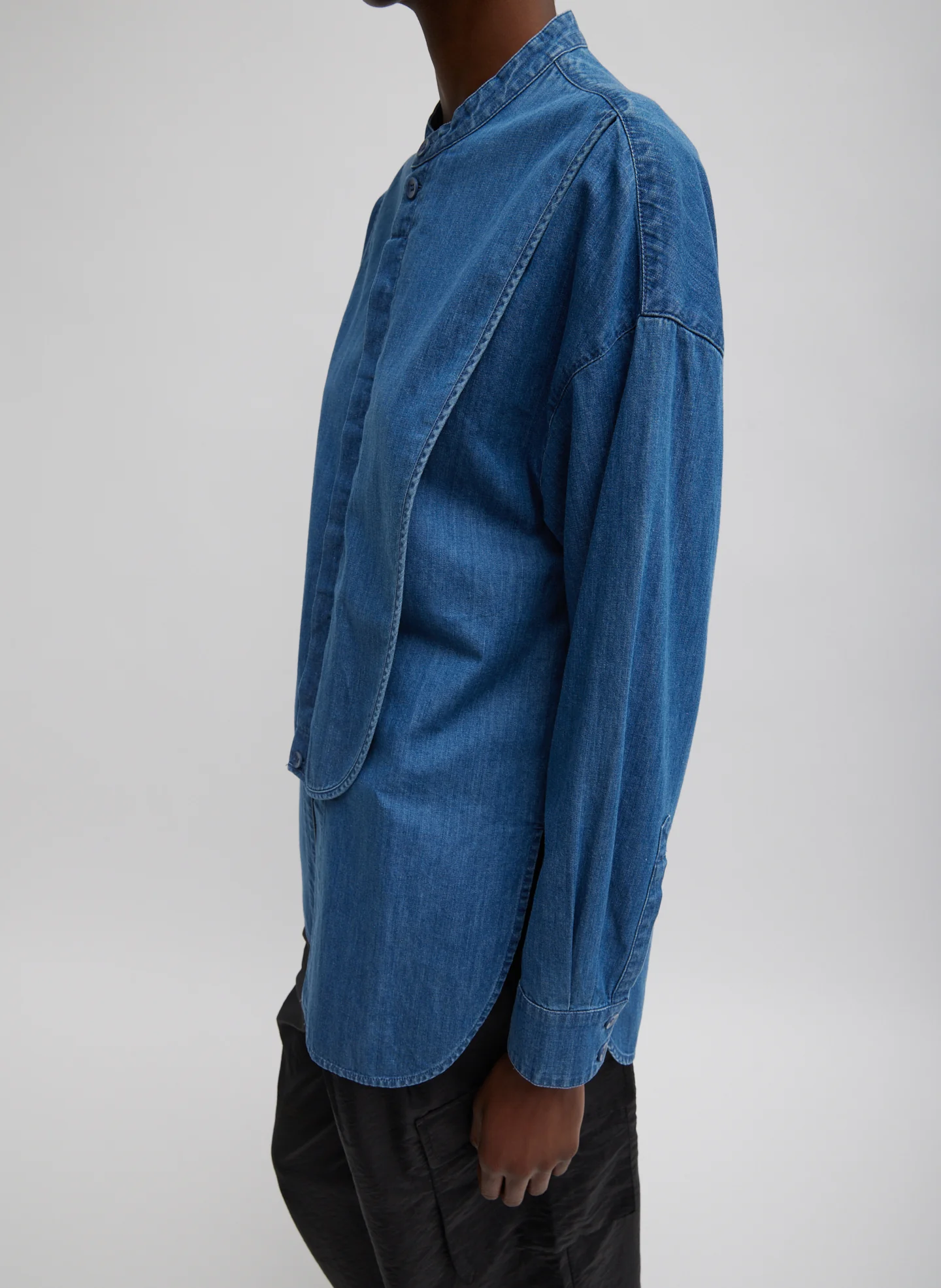 Light Weight Stone Wash Denim Tuxedo Shirt - Image 5