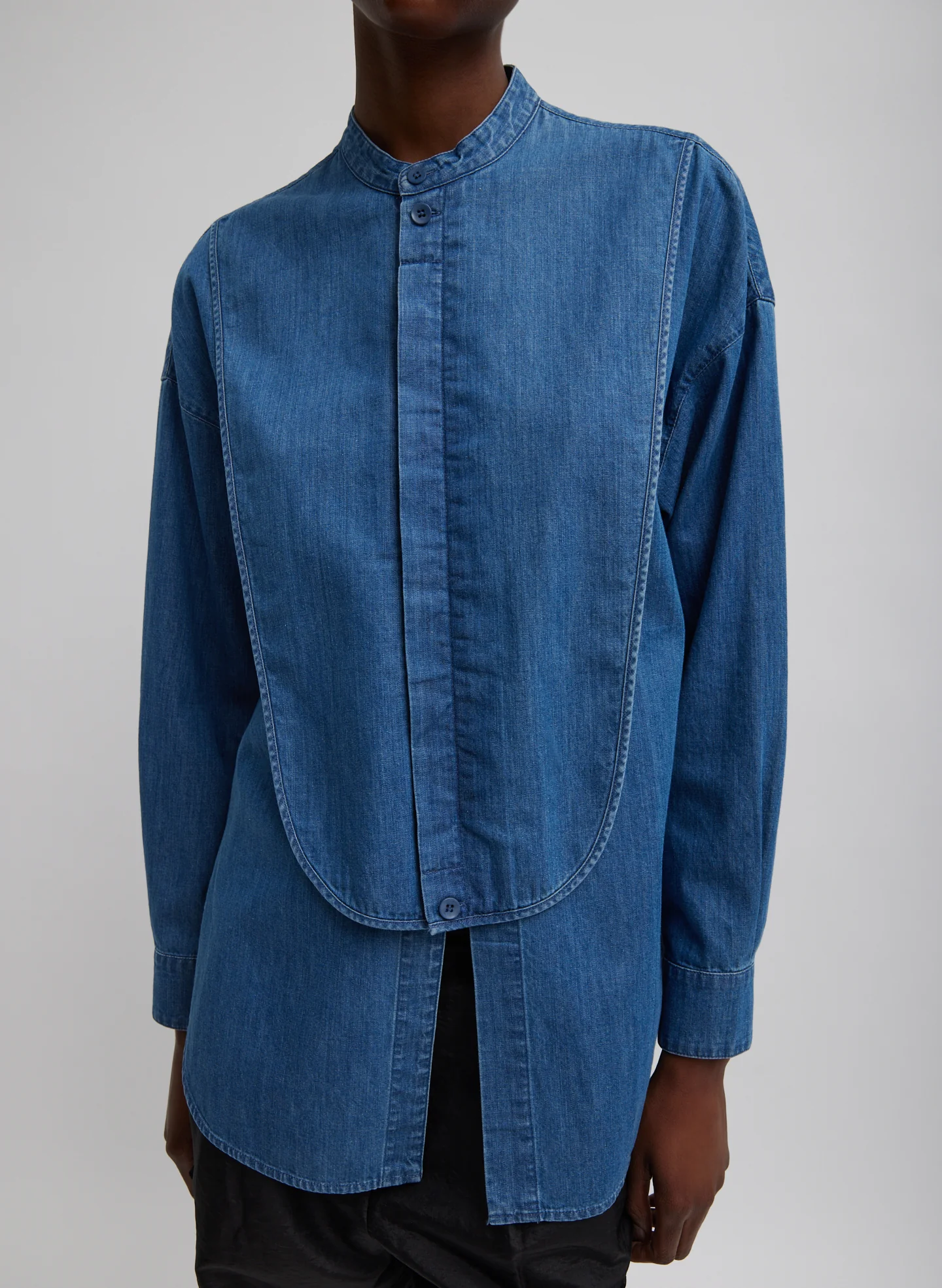 Light Weight Stone Wash Denim Tuxedo Shirt - Image 6