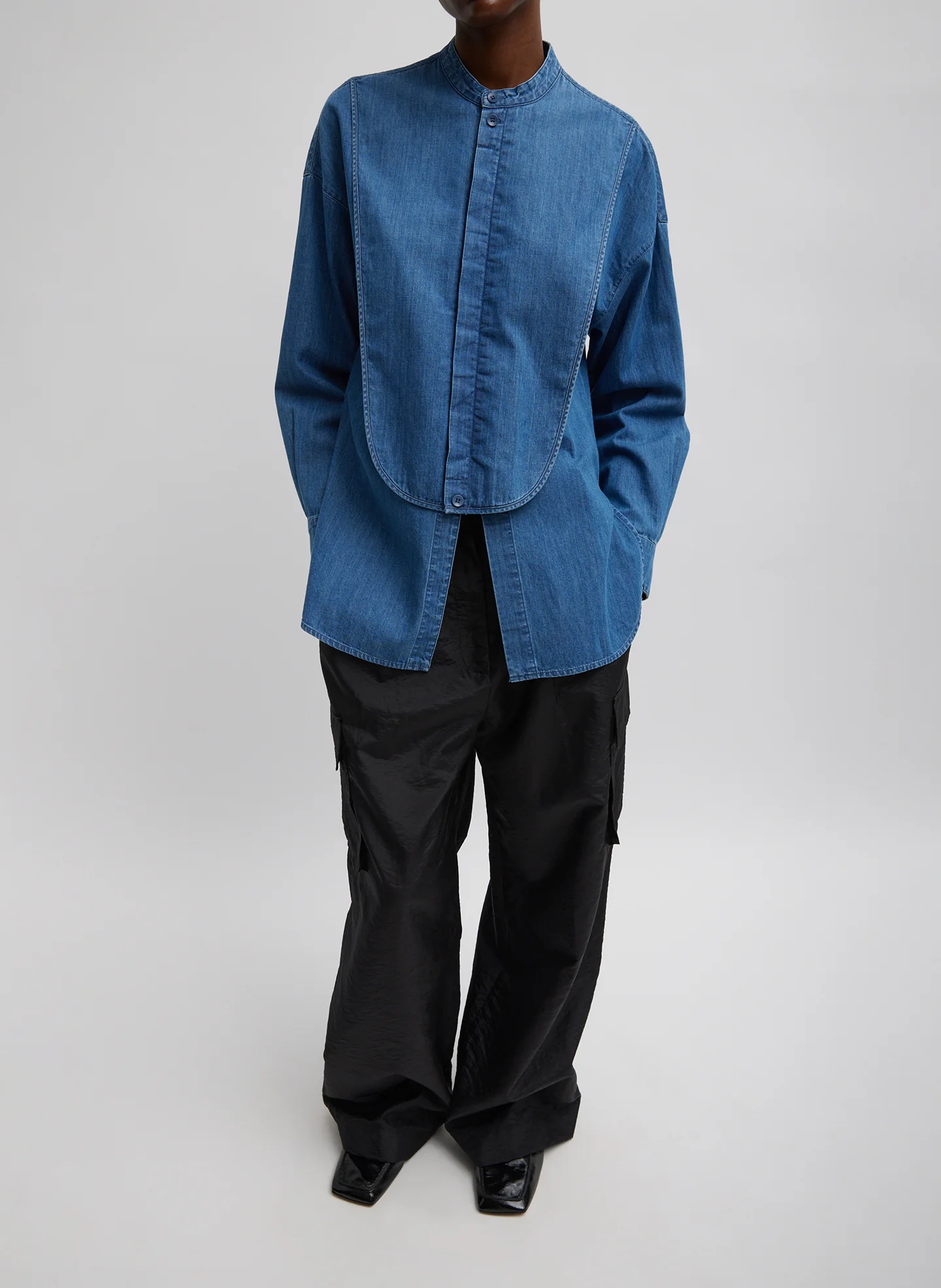 Light Weight Stone Wash Denim Tuxedo Shirt - Image 8