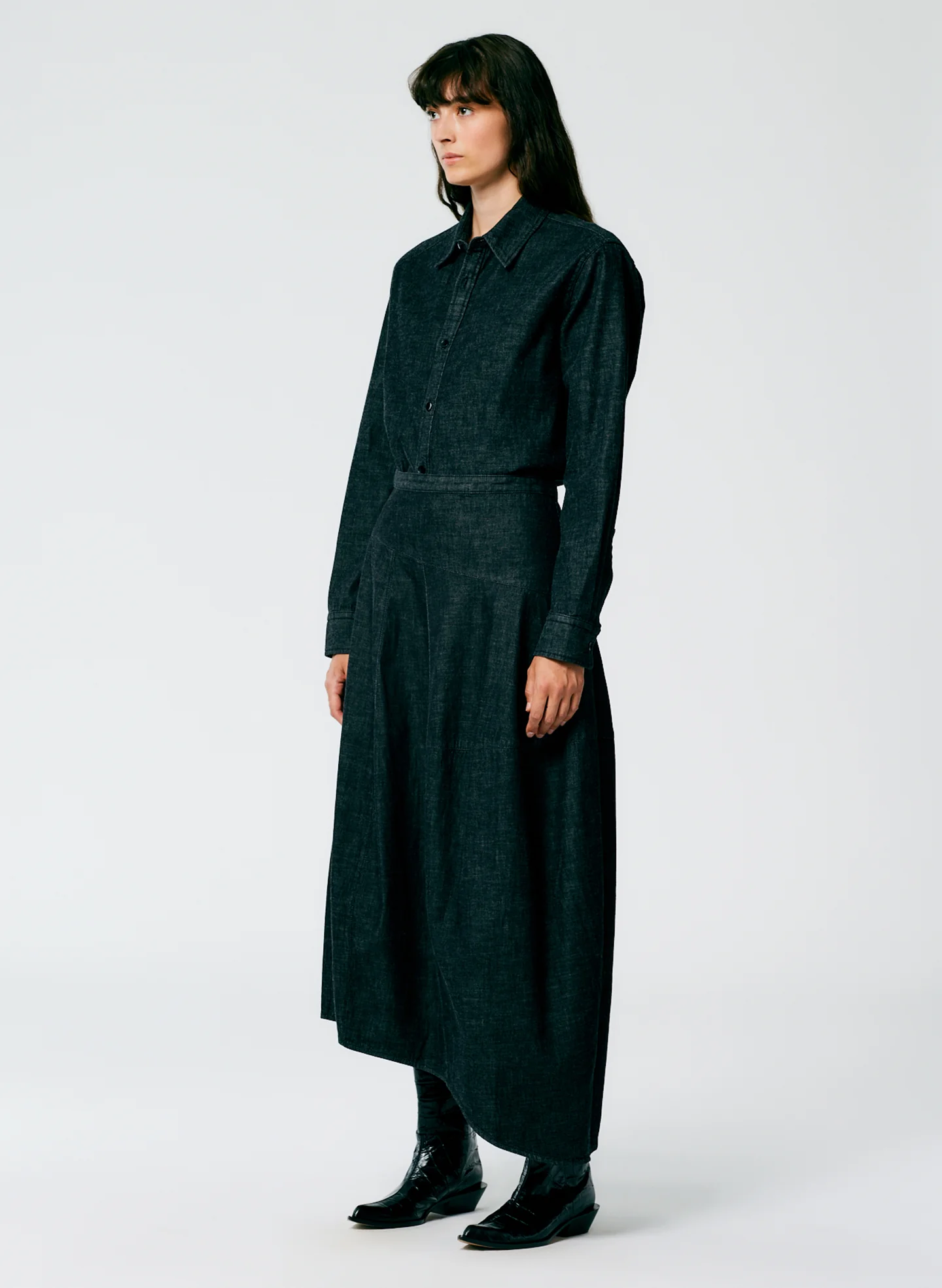 Light Weight Stone Washed Black Denim Asymmetrical Balloon Skirt - Petite - Image 2