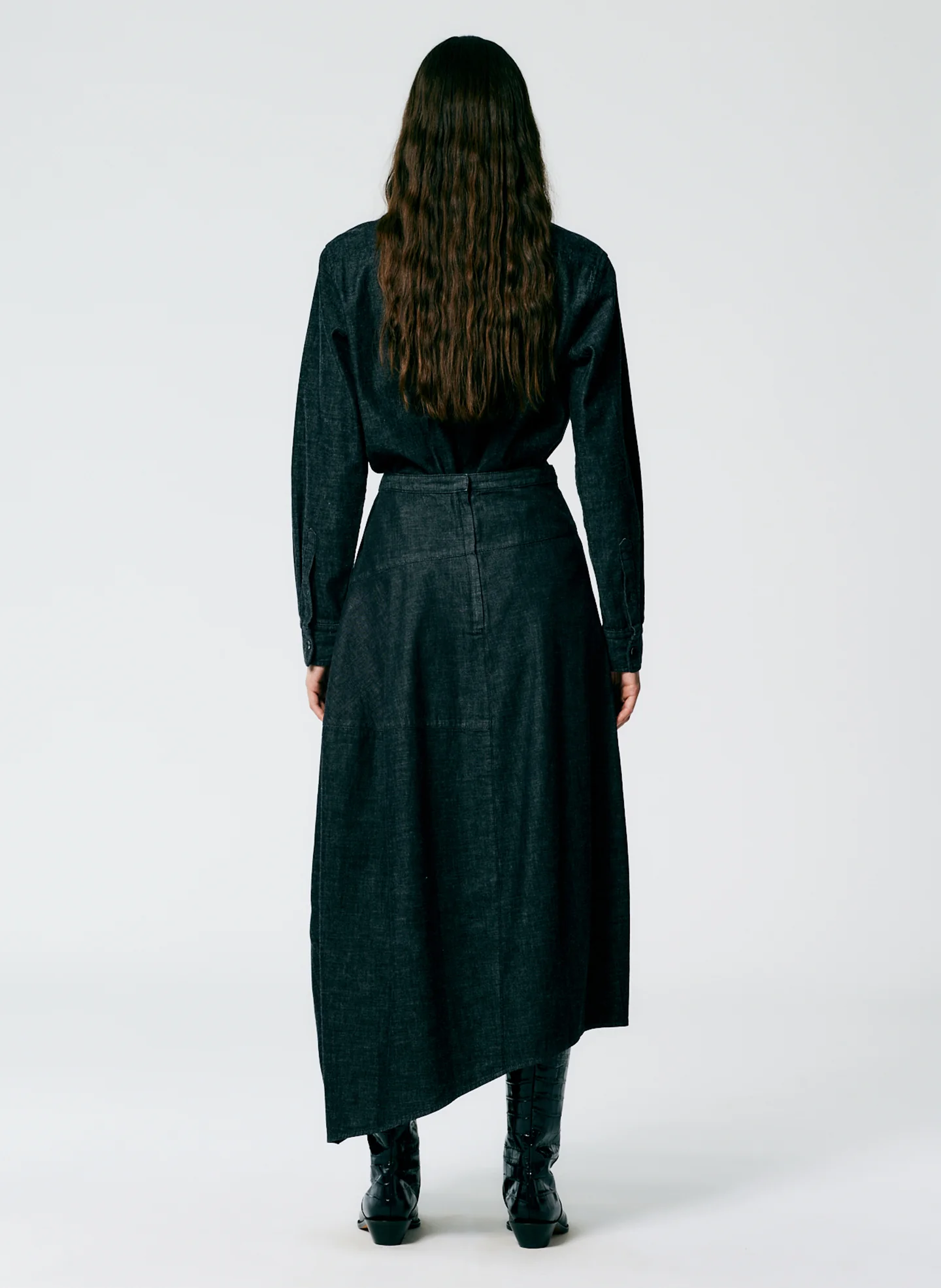 Light Weight Stone Washed Black Denim Asymmetrical Balloon Skirt - Petite - Image 3