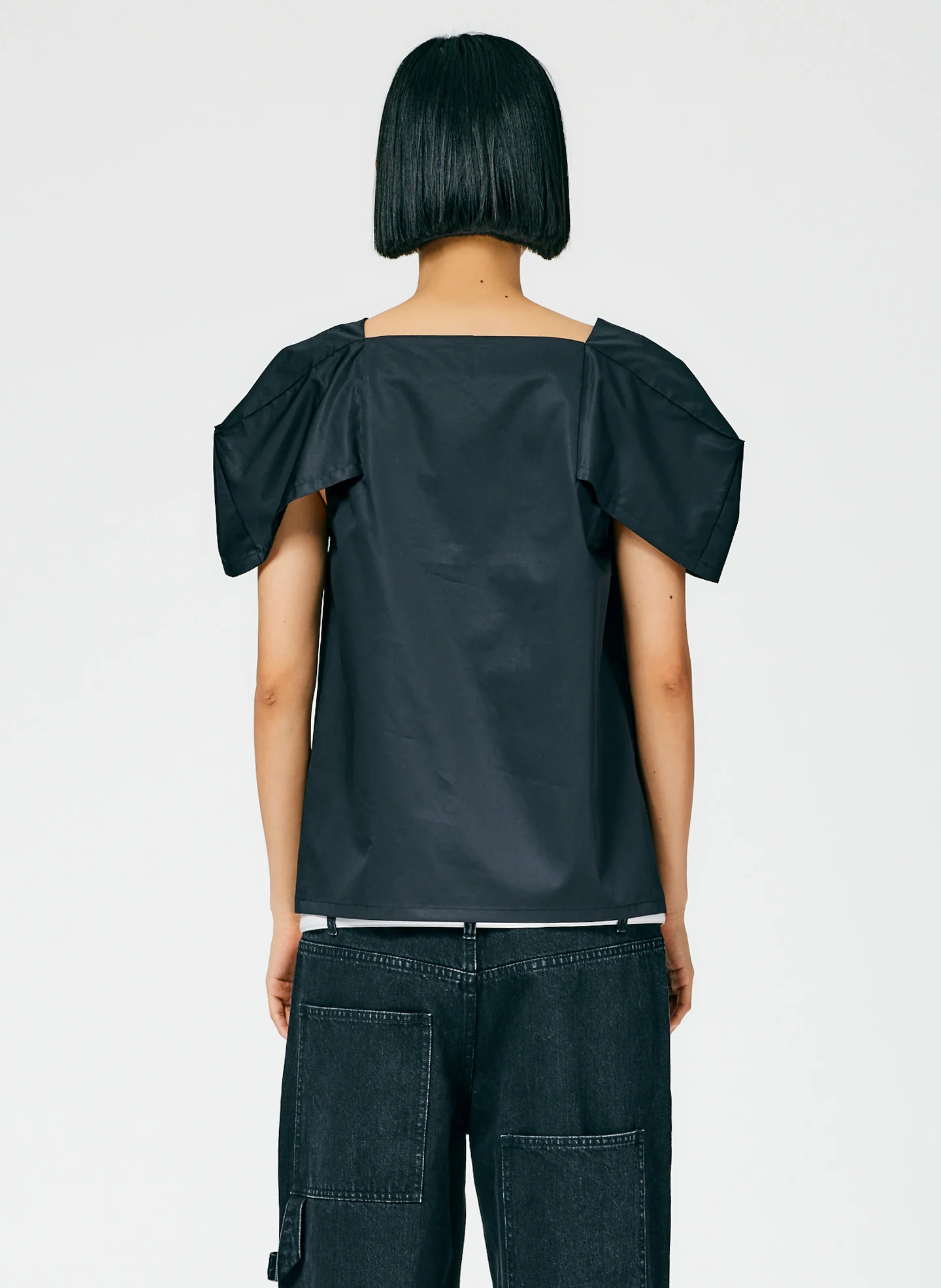 Lightweight Cotton Sateen Box Sleeve Split Neck Top - Image 4