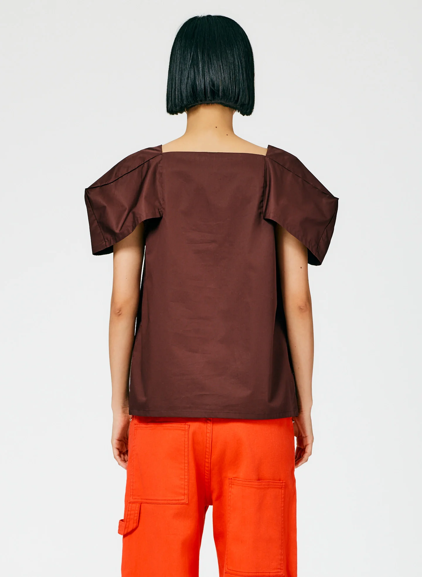 Lightweight Cotton Sateen Box Sleeve Split Neck Top - Image 4