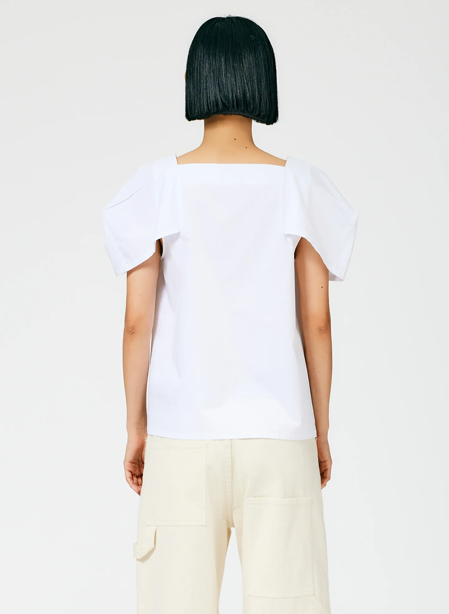 Lightweight Cotton Sateen Box Sleeve Split Neck Top - Image 4