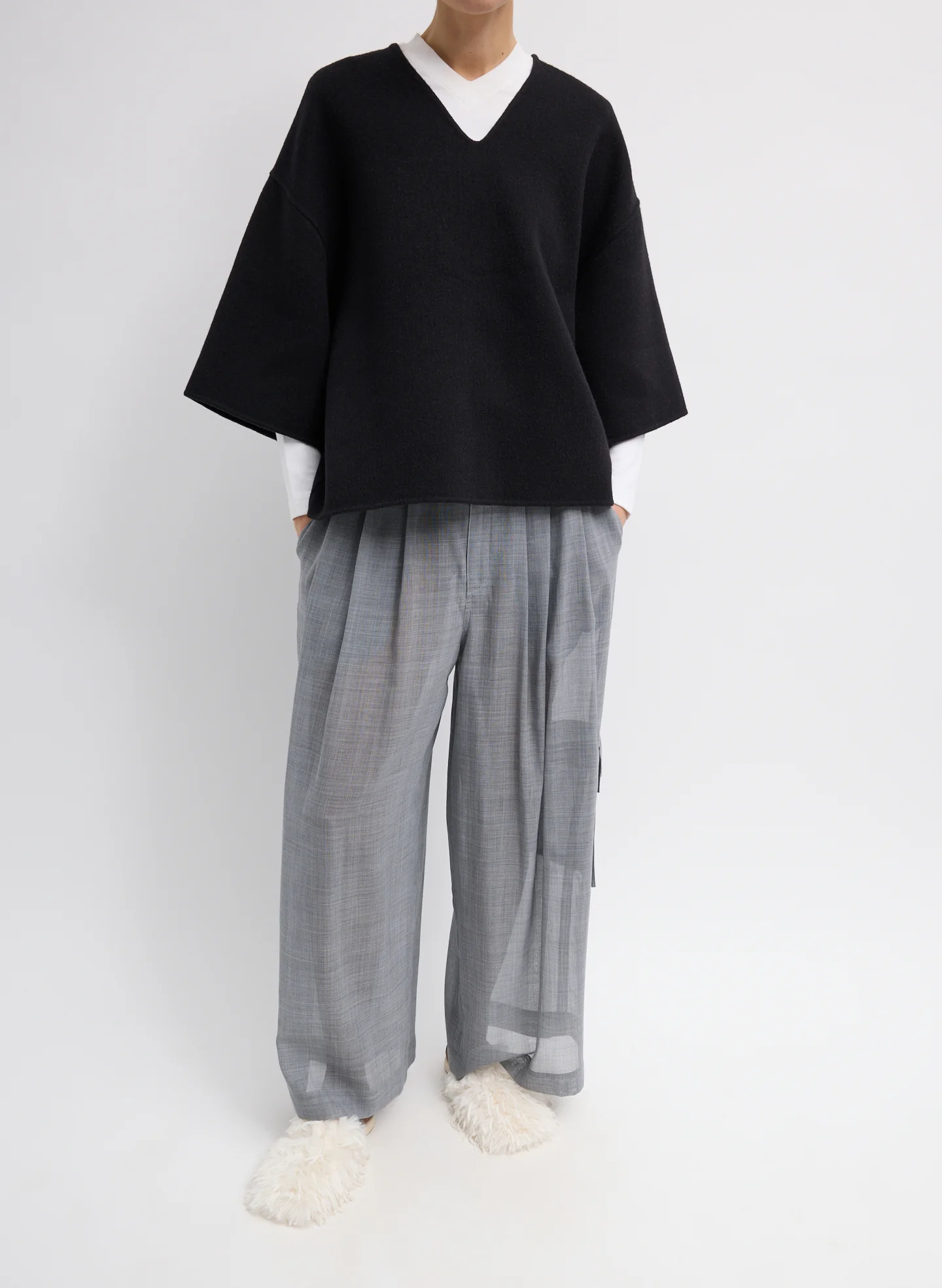 Luxe Double Faced Wool Angora V-Neck Top
