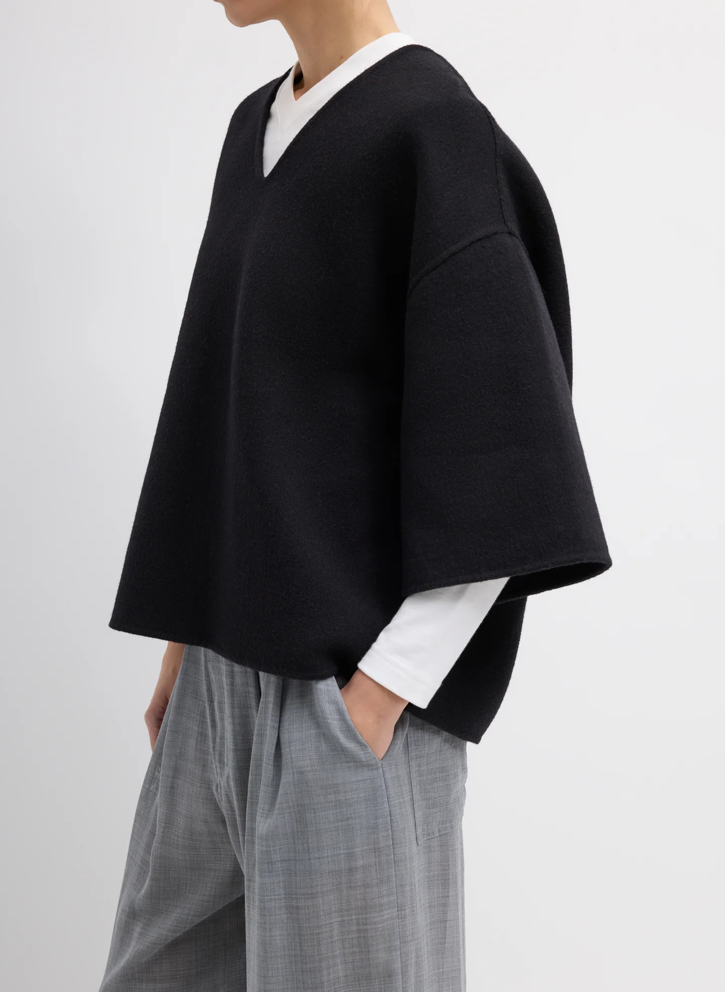 Luxe Double Faced Wool Angora V-Neck Top - Image 2
