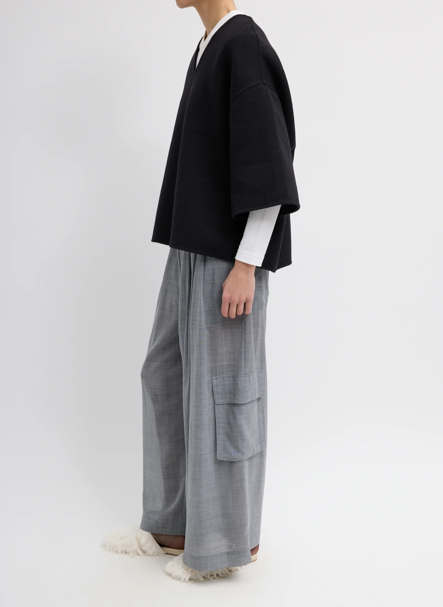 Luxe Double Faced Wool Angora V-Neck Top - Image 3