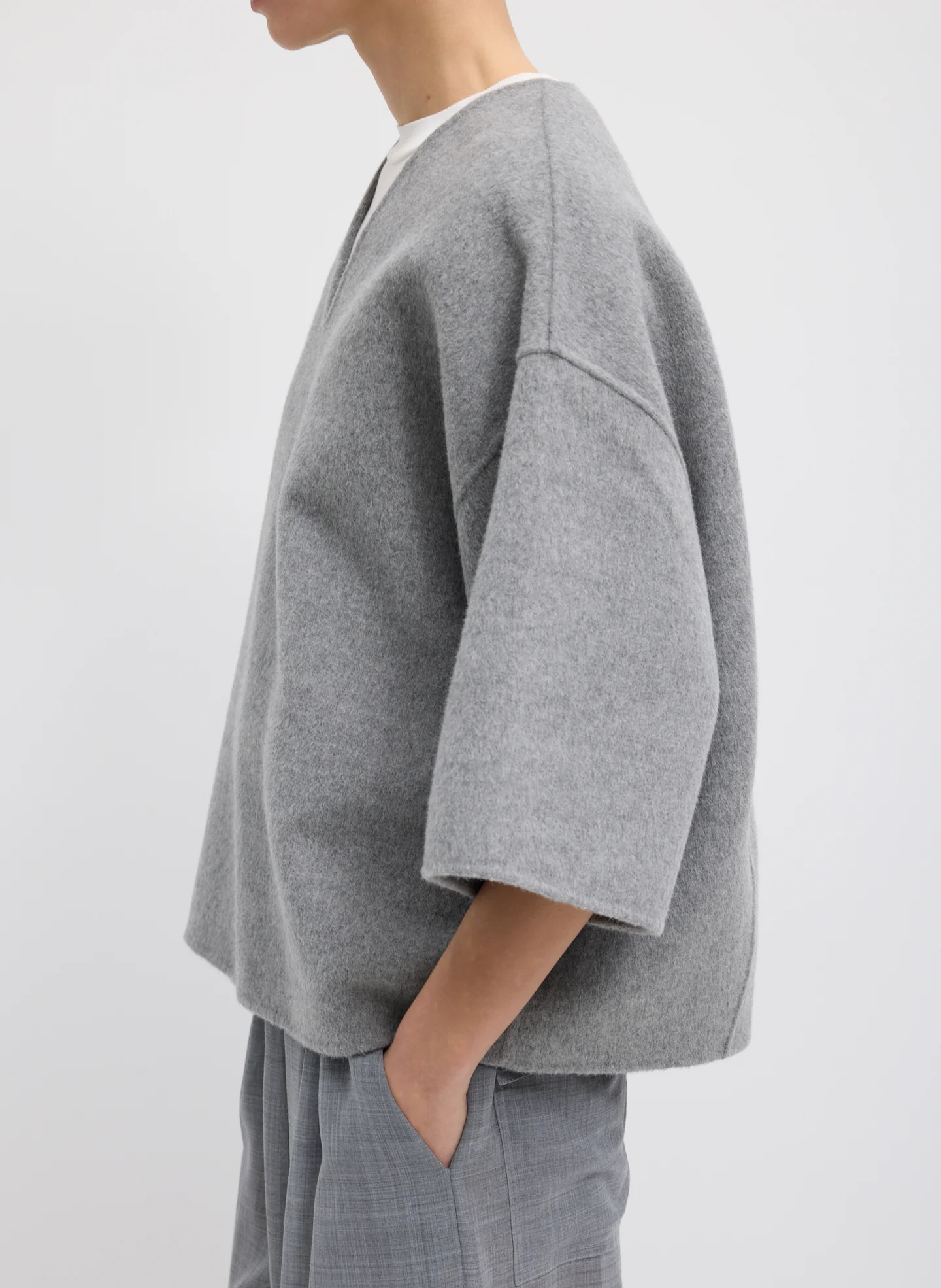 Luxe Double Faced Wool Angora V-Neck Top - Image 3