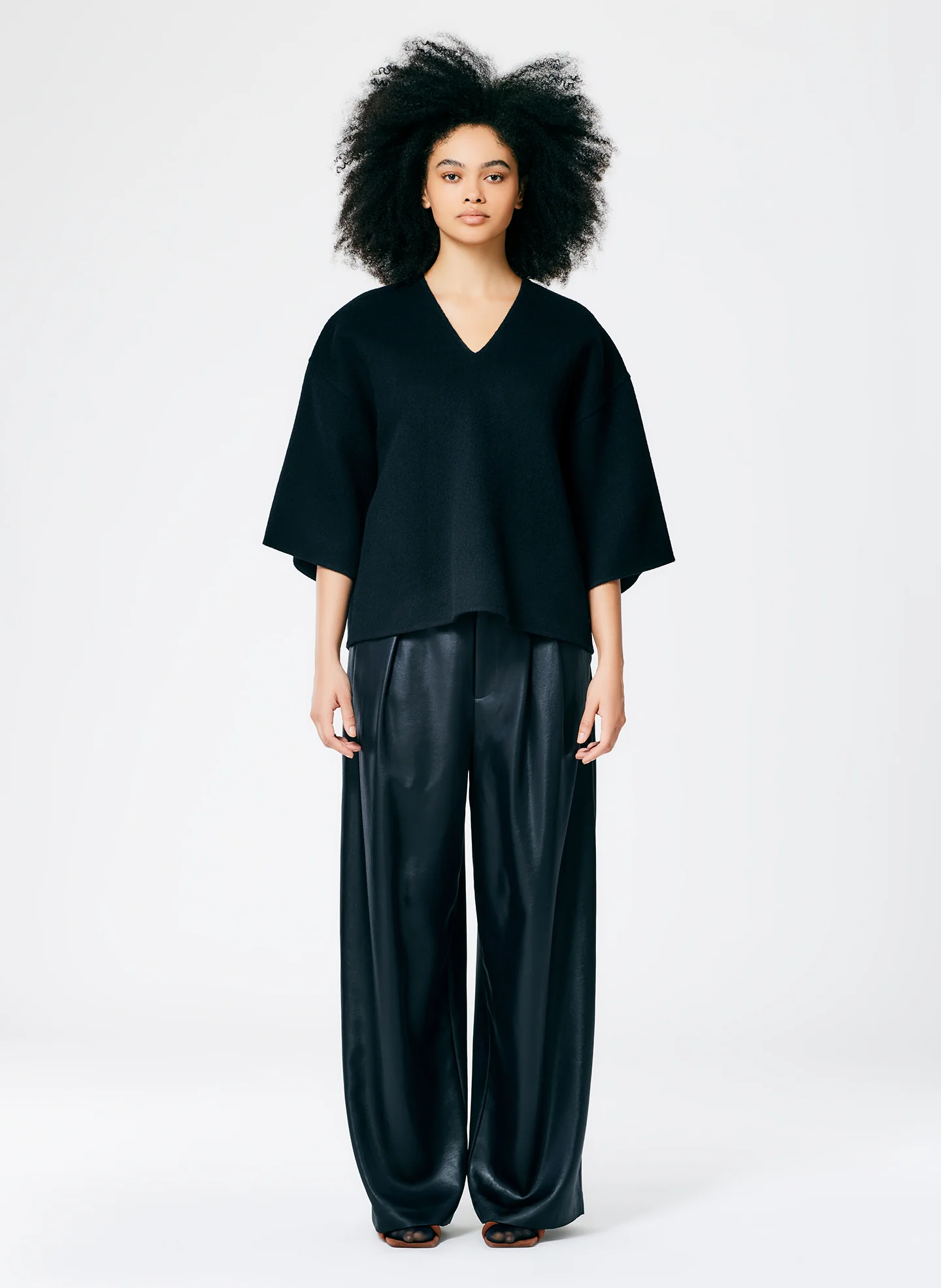 Luxe Double Faced Wool Angora V-Neck Top - Image 3